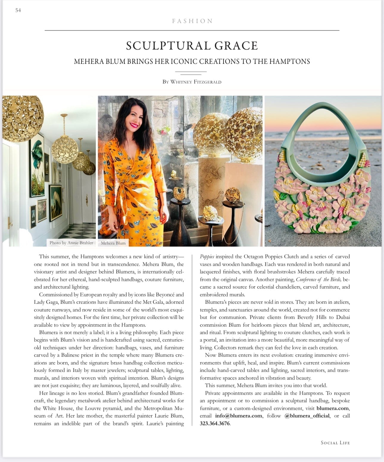 Sculptural Grace: Mehera Blum Brings Her Iconic Creations to The Hamptons