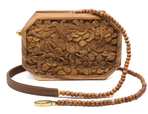 Hollow Poppies Hand-Carved Wood Octagon Clutch