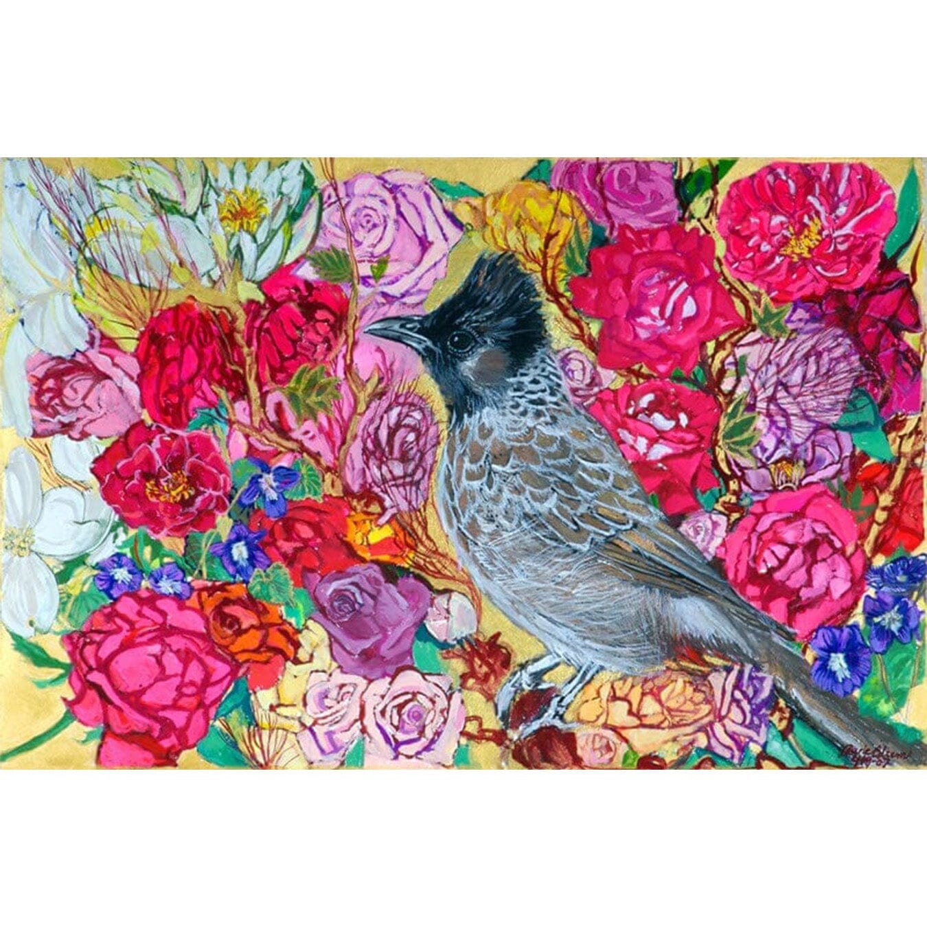 Bulbul - Nightingale and Roses Giclee by Laurie Blum painting Blumera