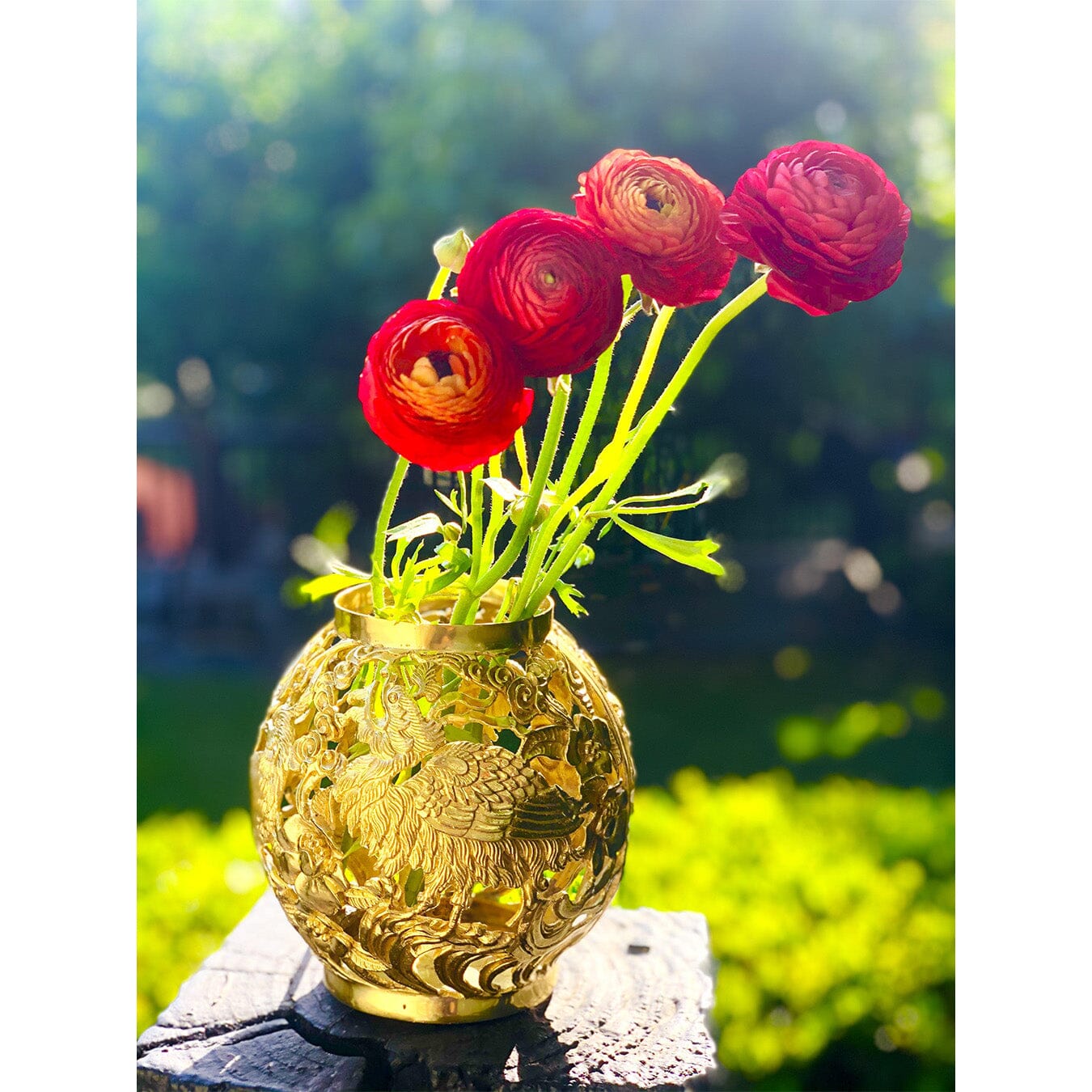 Conference of the Birds Brass Carved Vase Blumera