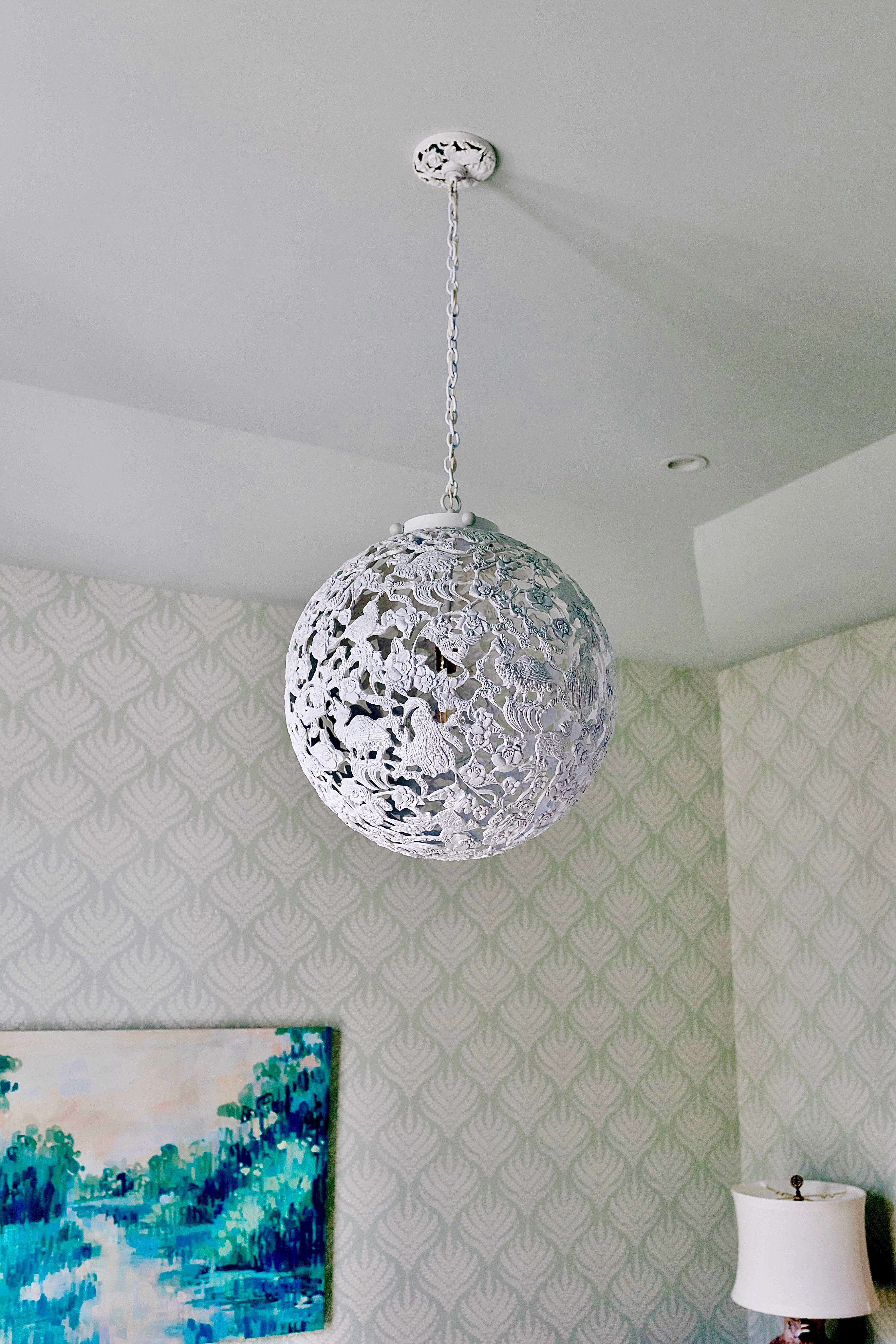 Conference of the Birds Globe Chandelier in Hand-Painted White Lighting Blumera