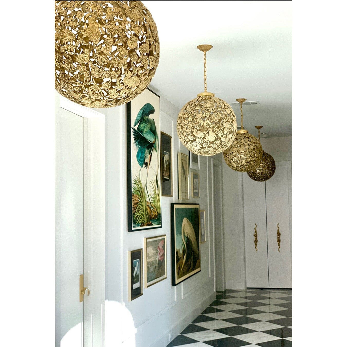 Conference of the Birds Globe Chandeliers in Solid Brass Blumera