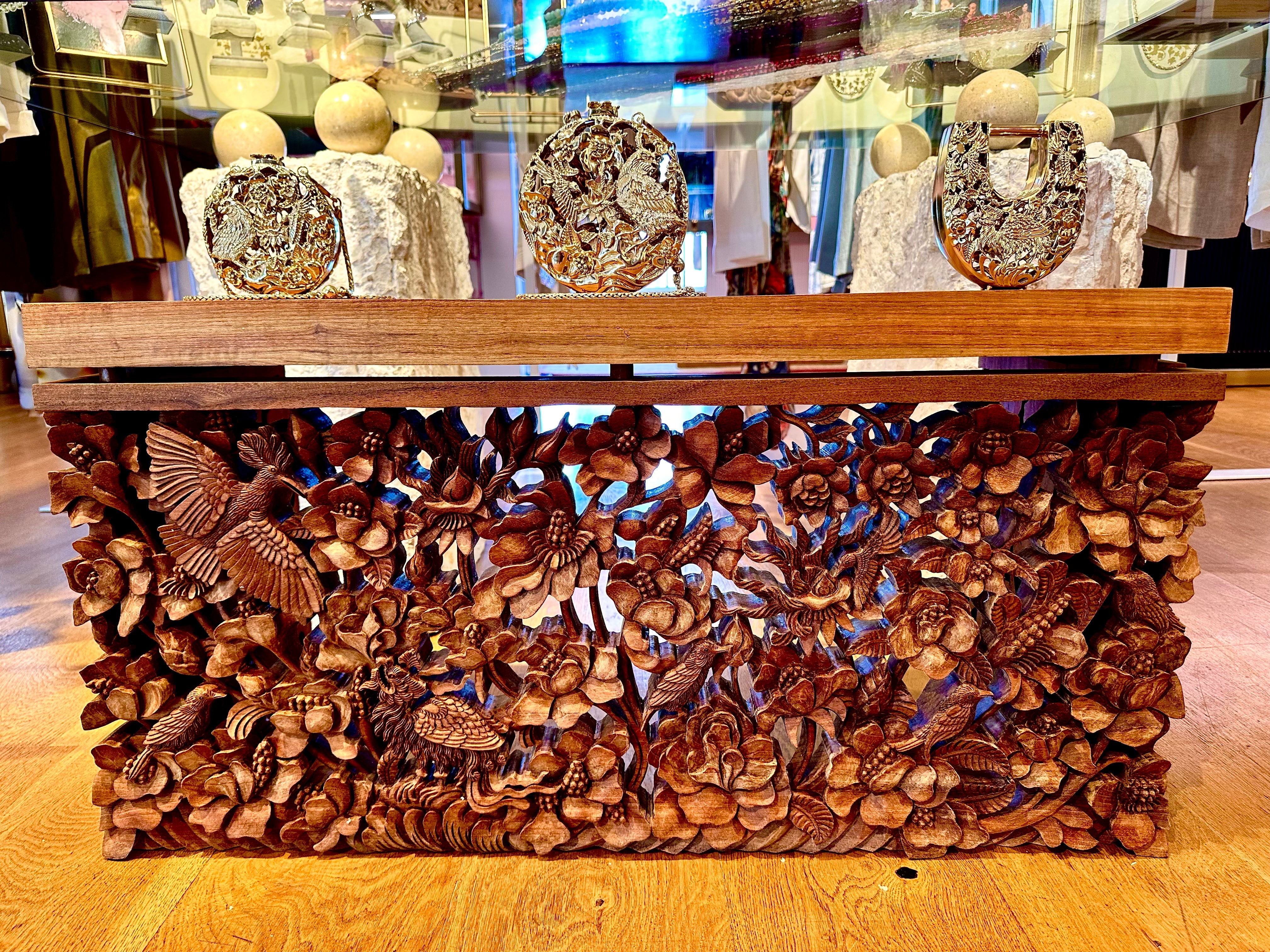Eternal Blossom Hand-Carved Side Table | Prayer Altar | Console Table Blumera