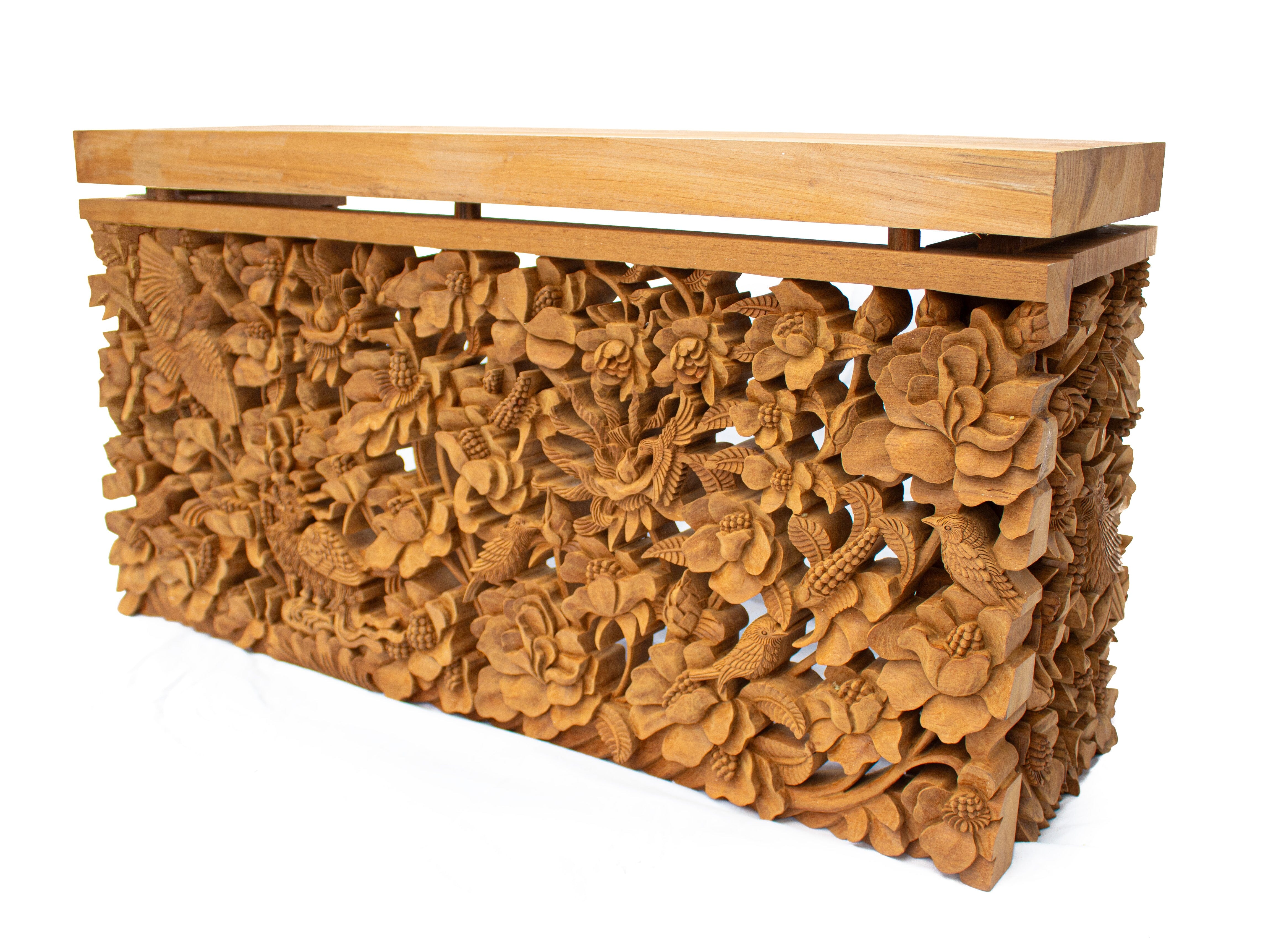 Eternal Blossom Hand-Carved Side Table | Prayer Altar | Console Table Blumera