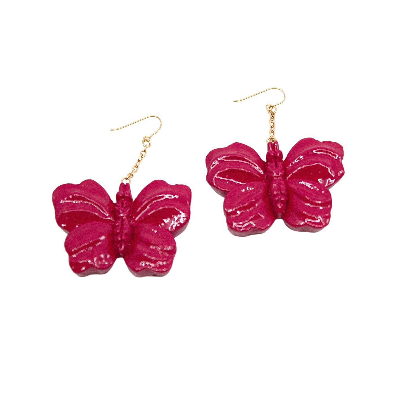 Hand-Carved Magenta Lacquered Wood Earring Rings Blumera