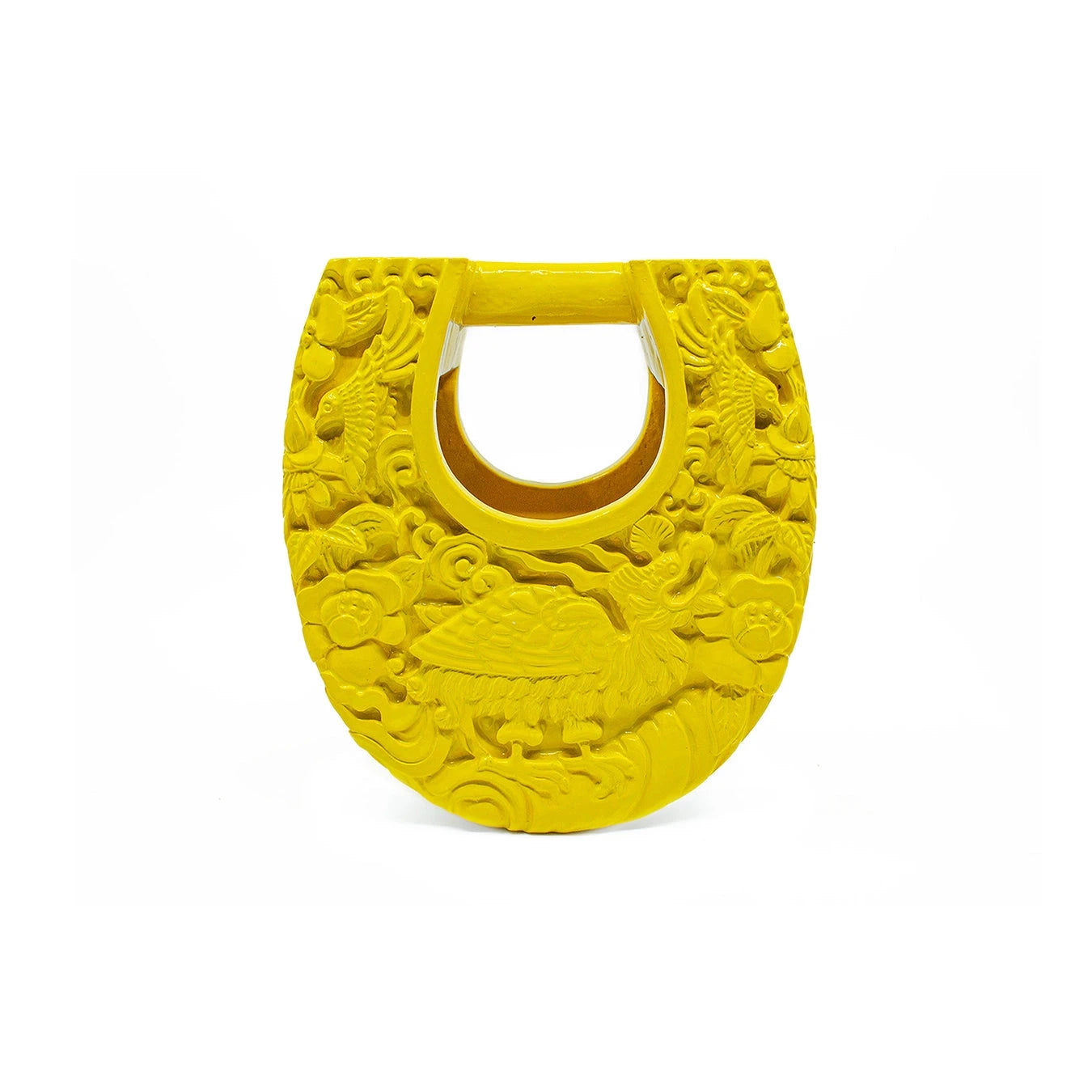Hand-Carved Mini Ushape Conference of the Birds in Yellow Lacquer Blumera