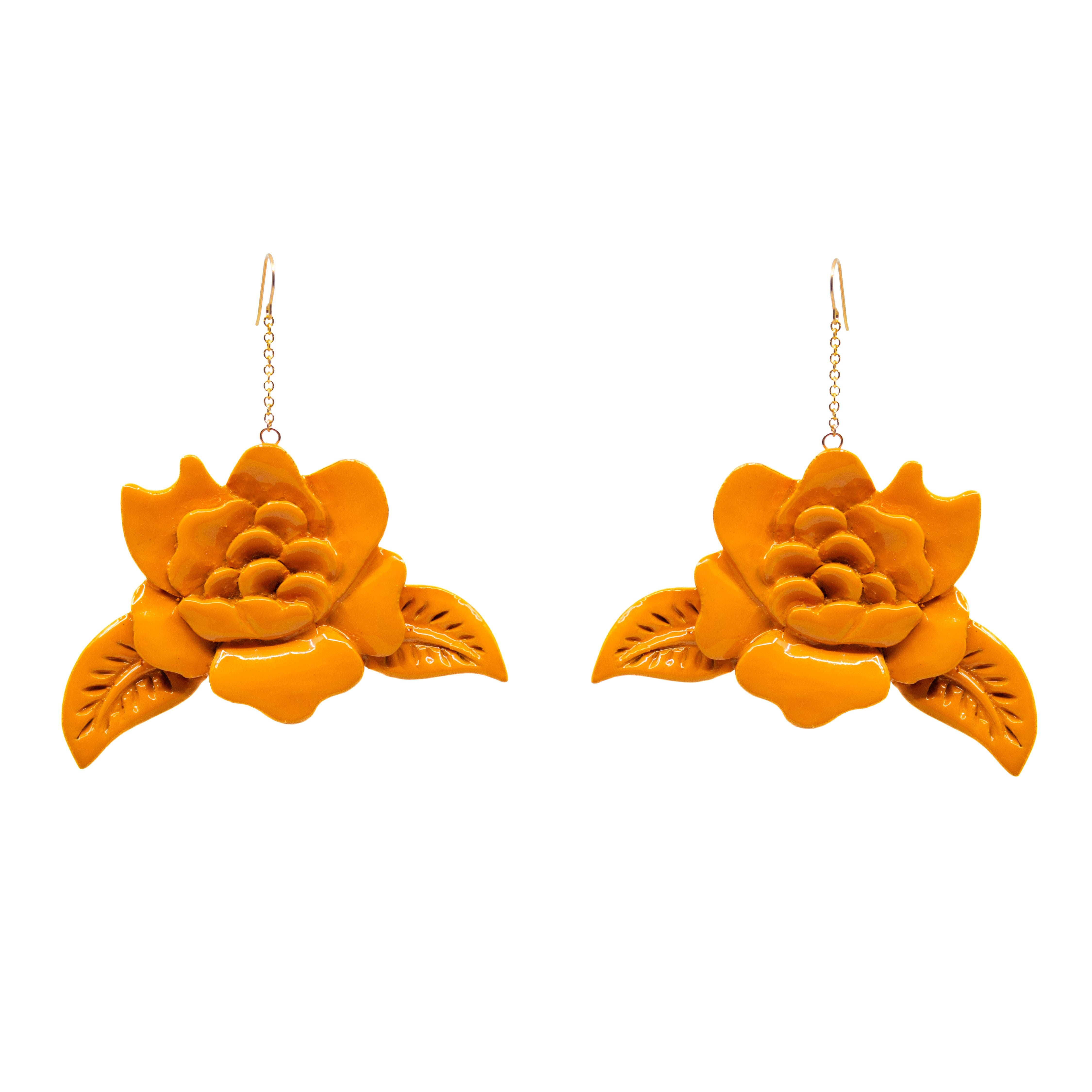 Hand-Carved Orange Lacquered Wood Earrings Rings Blumera
