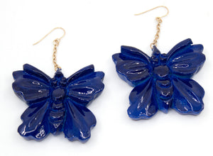 Hand-Carved Royal Blue Lacquered Wood Earring Rings Blumera 