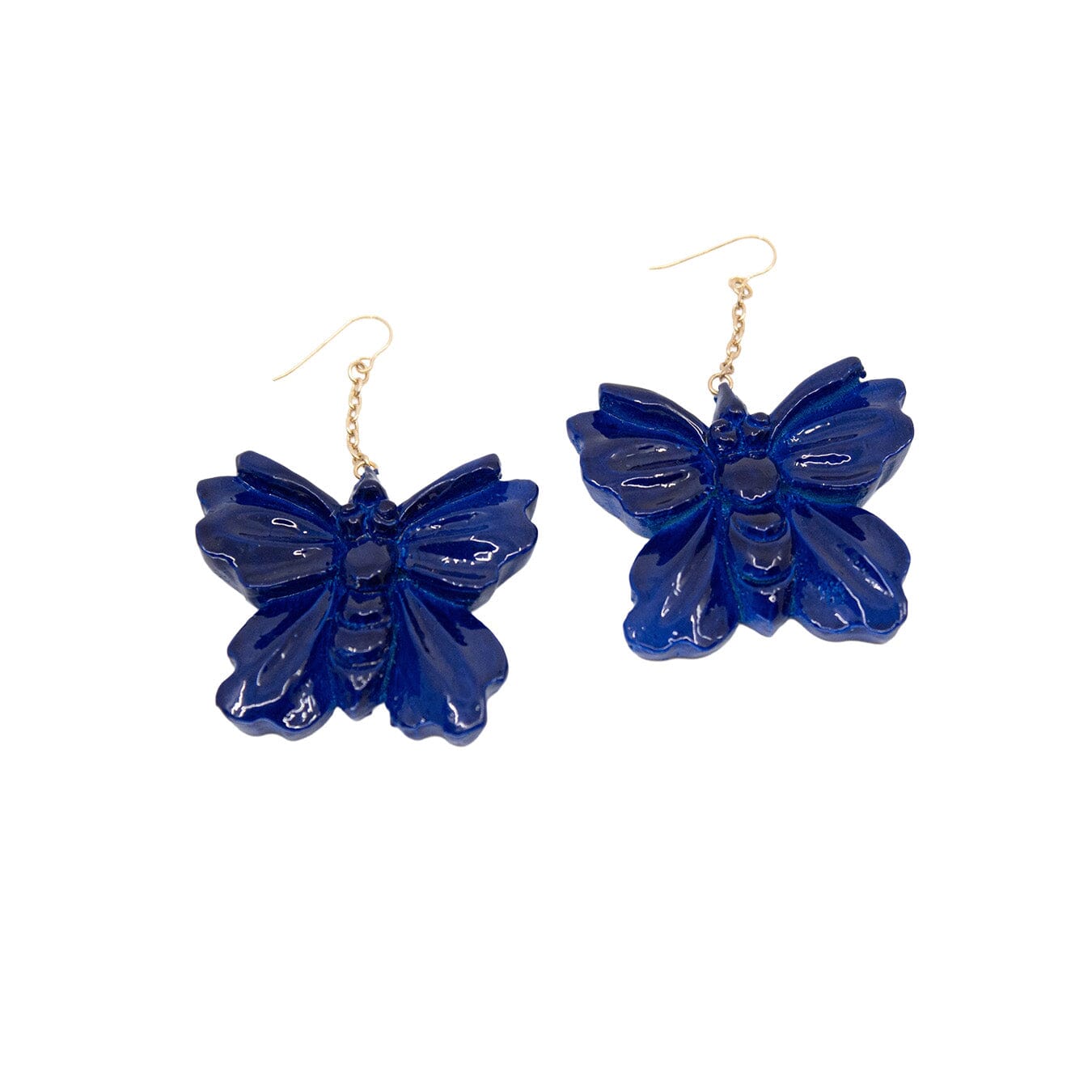 Hand-Carved Royal Blue Lacquered Wood Earring Rings Blumera
