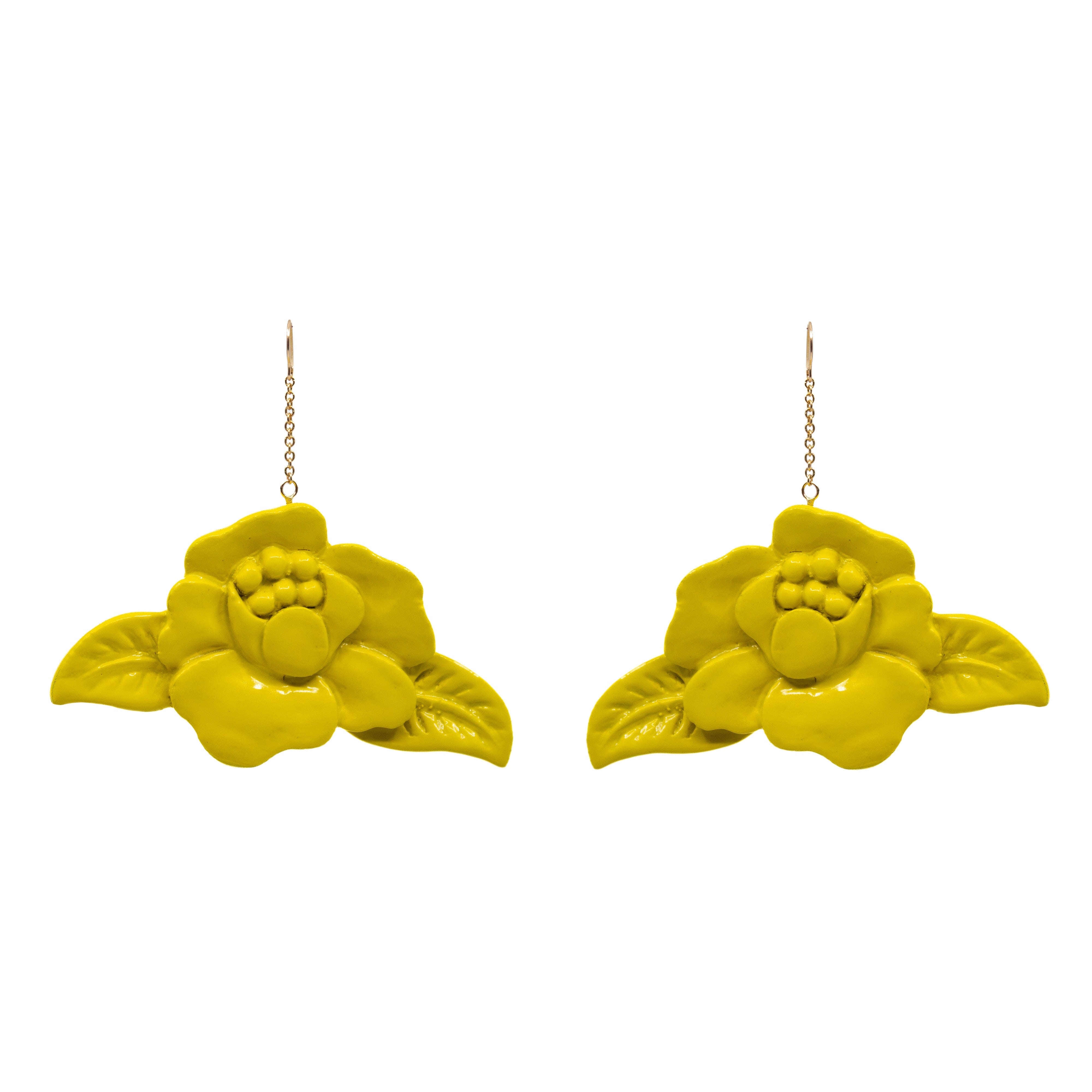 Hand-Carved Yellow Lacquered Wood Earrings Rings Blumera