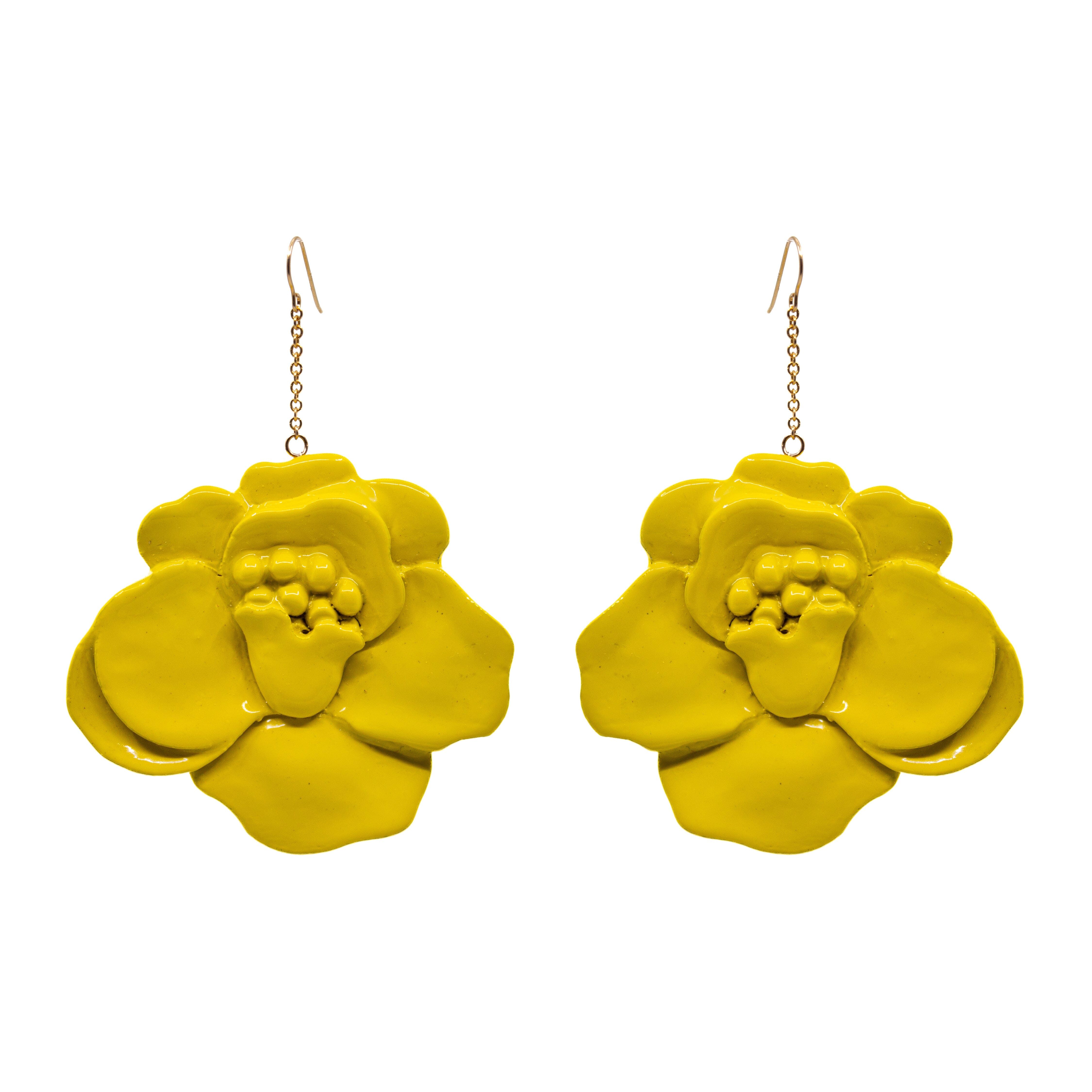 Hand-Carved Yellow Lacquered Wood Earrings Rings Blumera