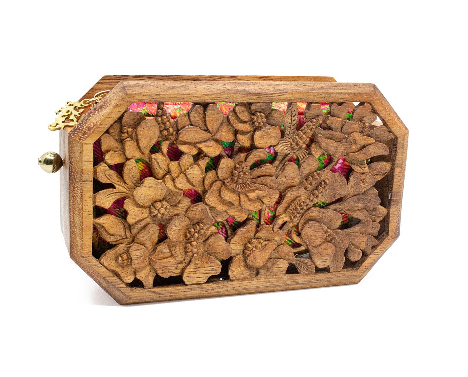 Hollow Poppies Hand-Carved Wood Octagon Clutch Blumera