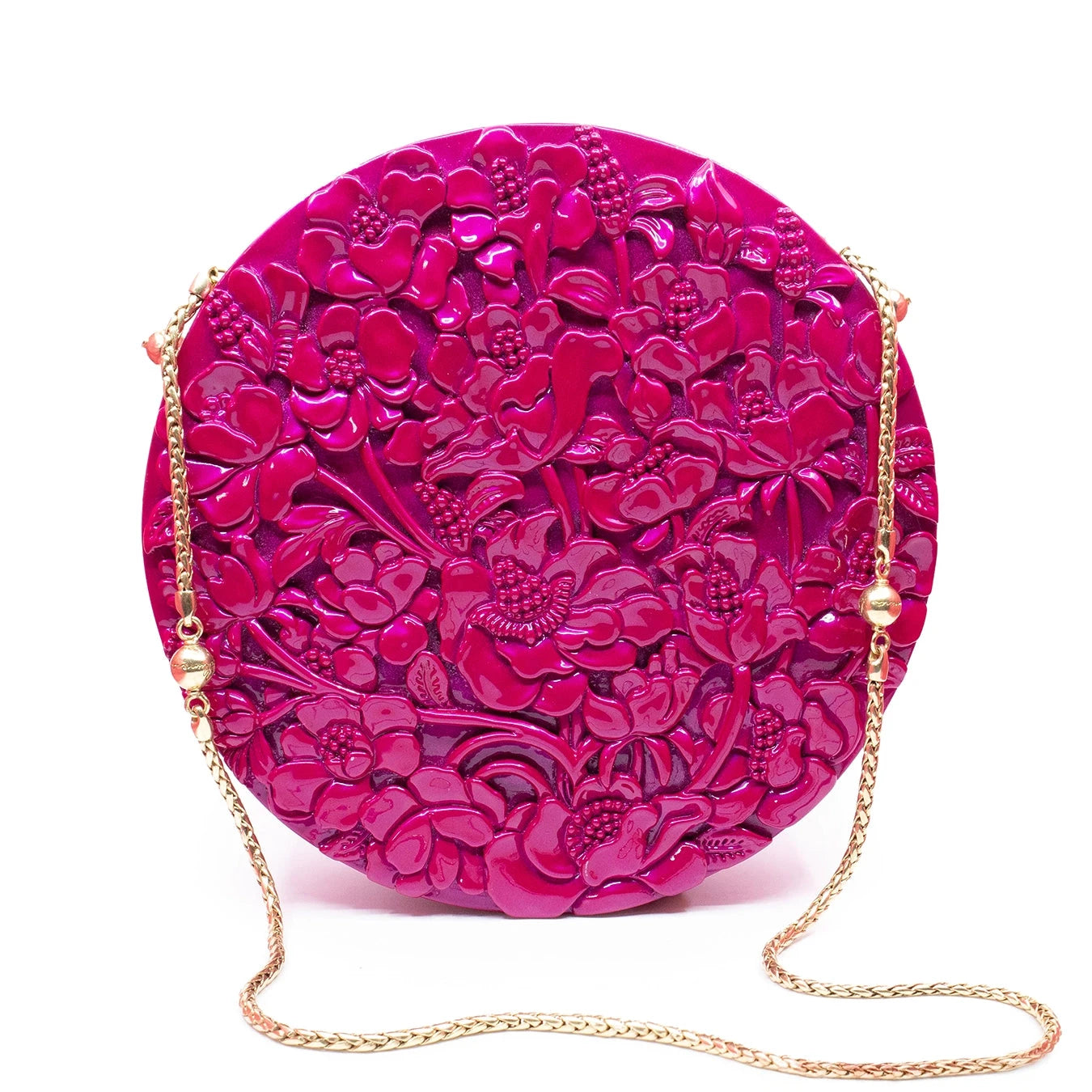 Magenta Large Poppies Wood Circle Bag | Hand-Carved Heirloom by Blumera Blumera