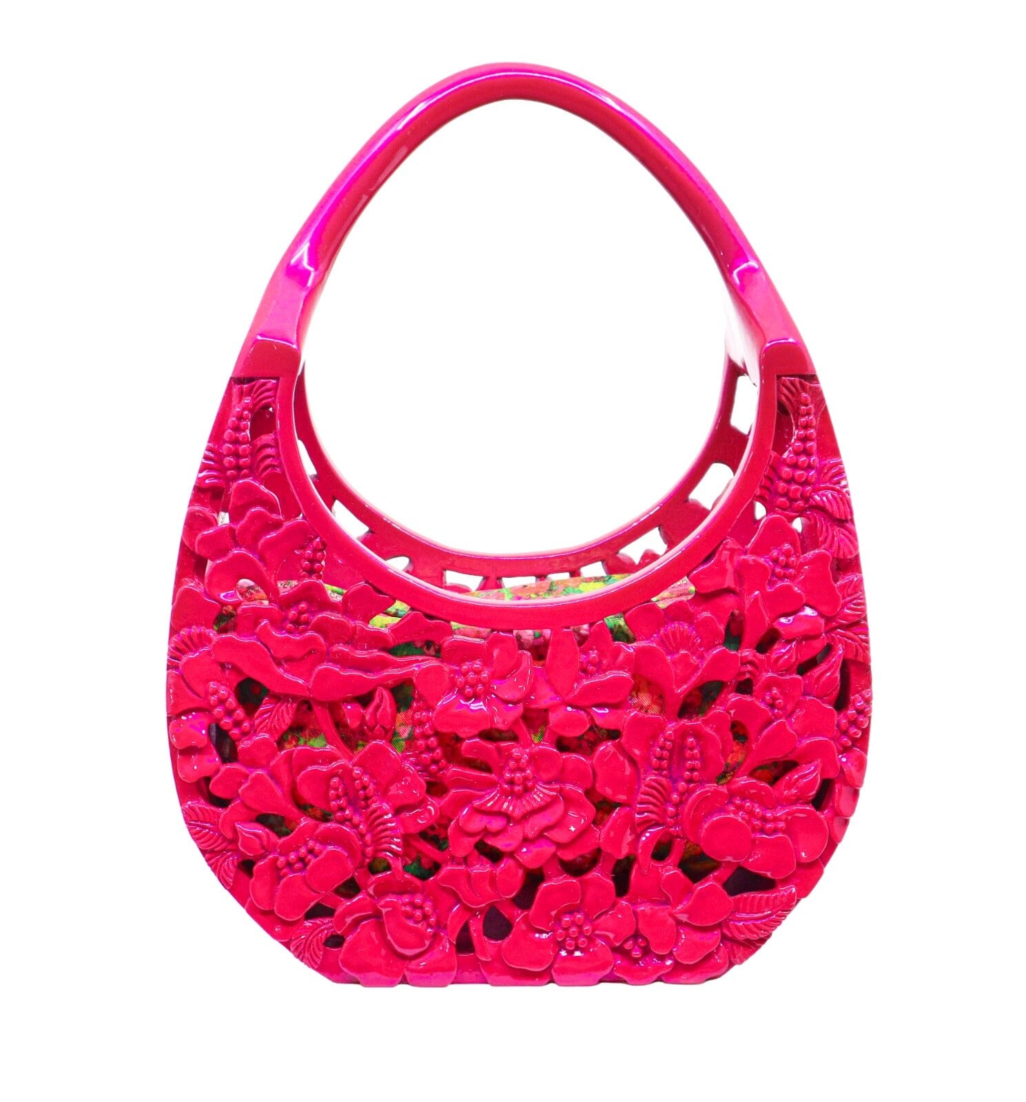 Magenta Poppies Large Tote | Hand-Carved Wood Bag by Blumera Bag Blumera