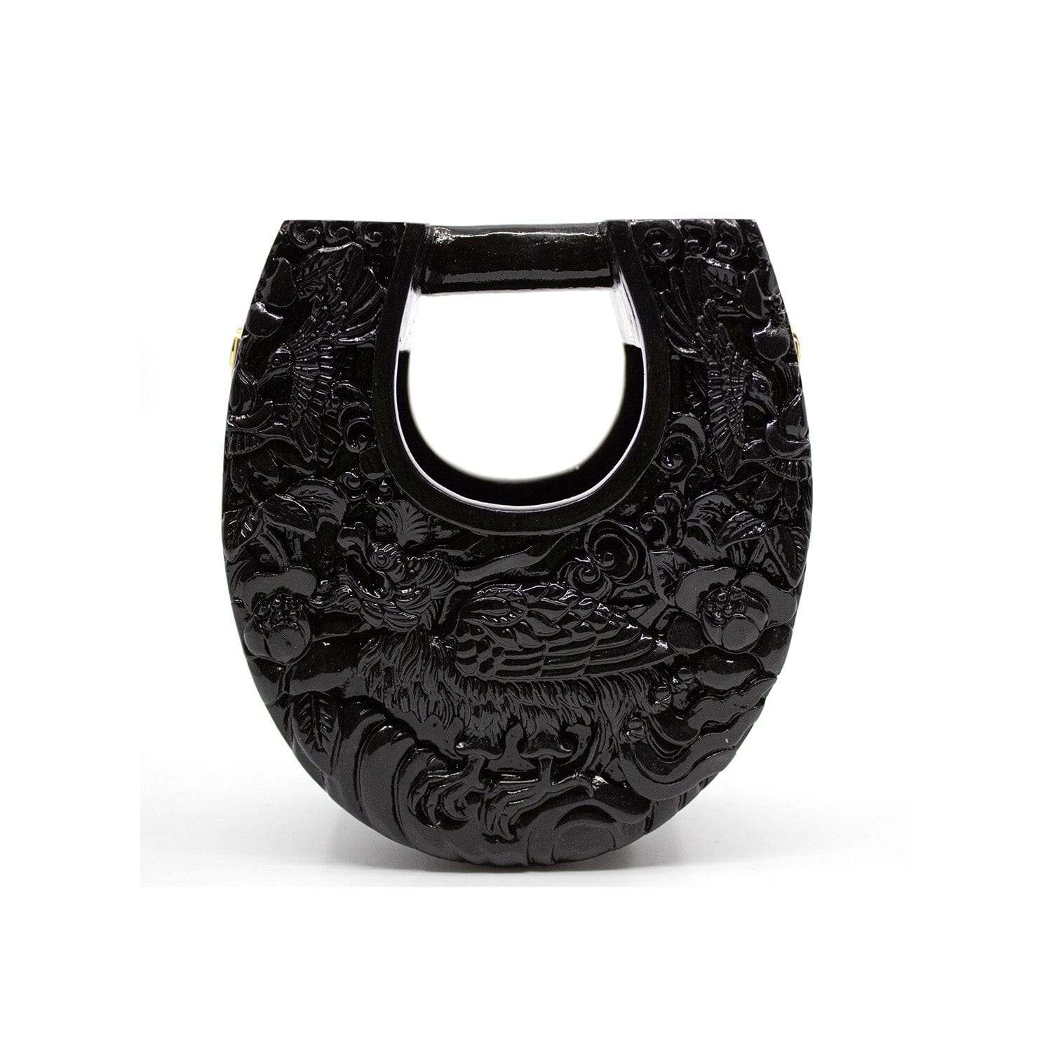 Mini Ushape Hand-Carved Lacquered Conference of the Birds in Black Blumera 