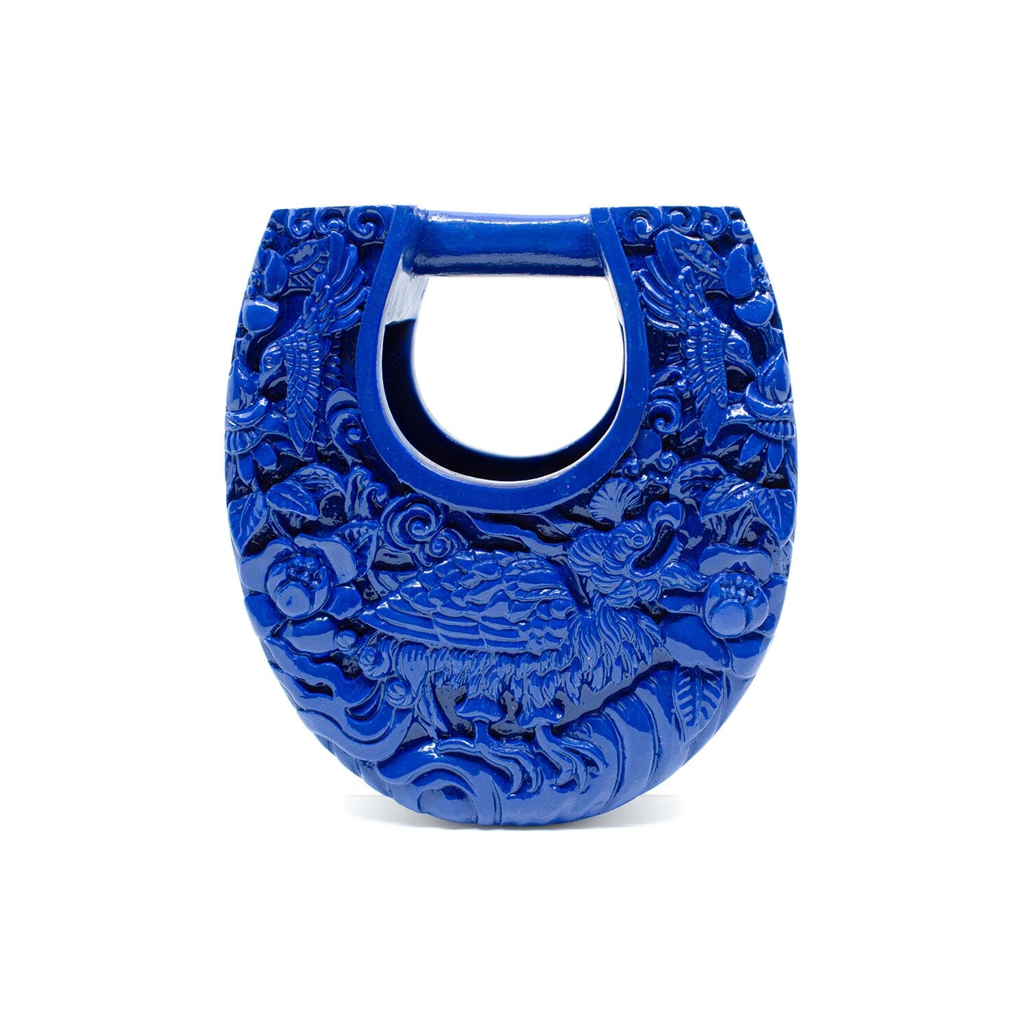 Mini Ushape Hand-Carved Lacquered Conference of the Birds in Royal Blue Blumera