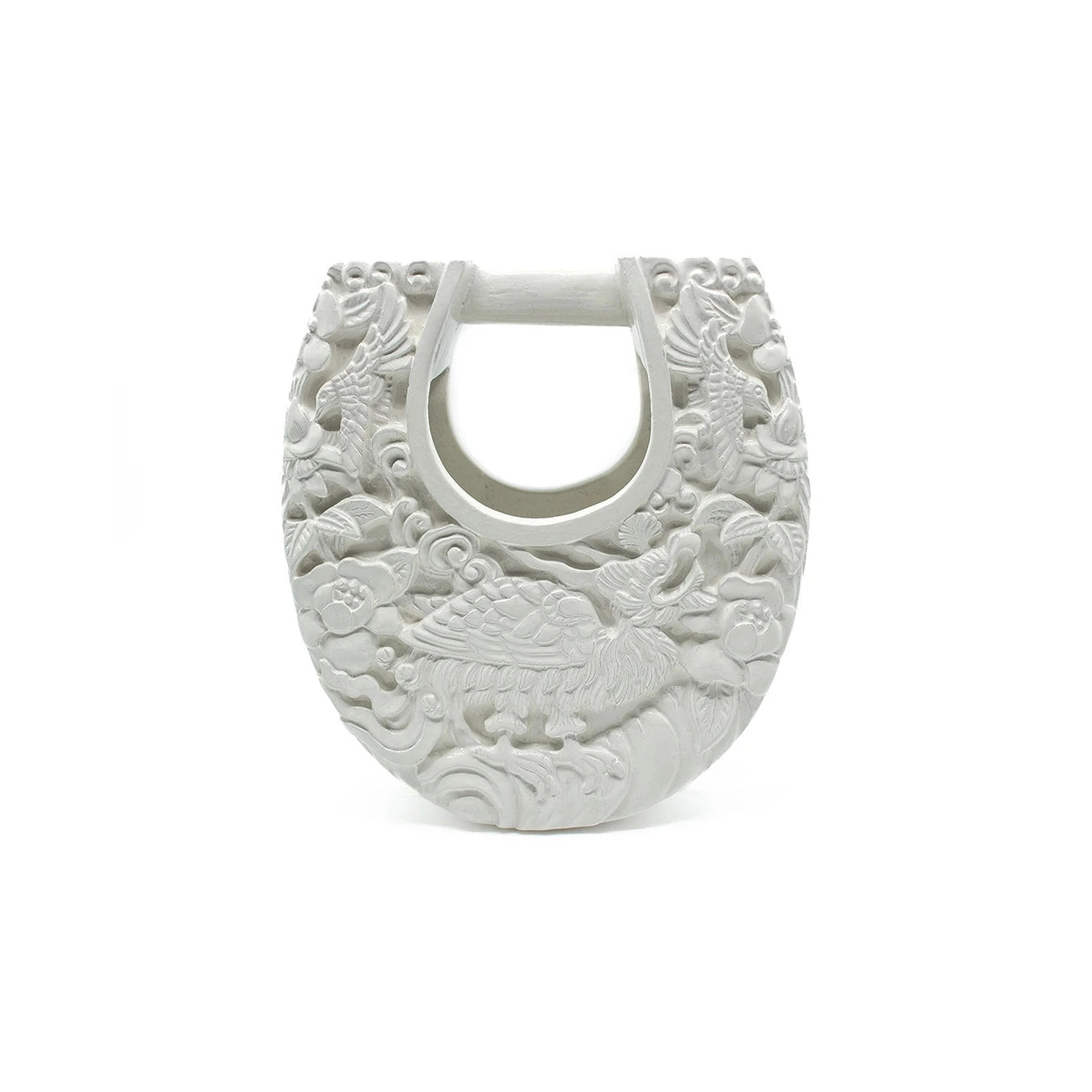 Mini Ushape Hand-Carved Lacquered Conference of the Birds in White Blumera