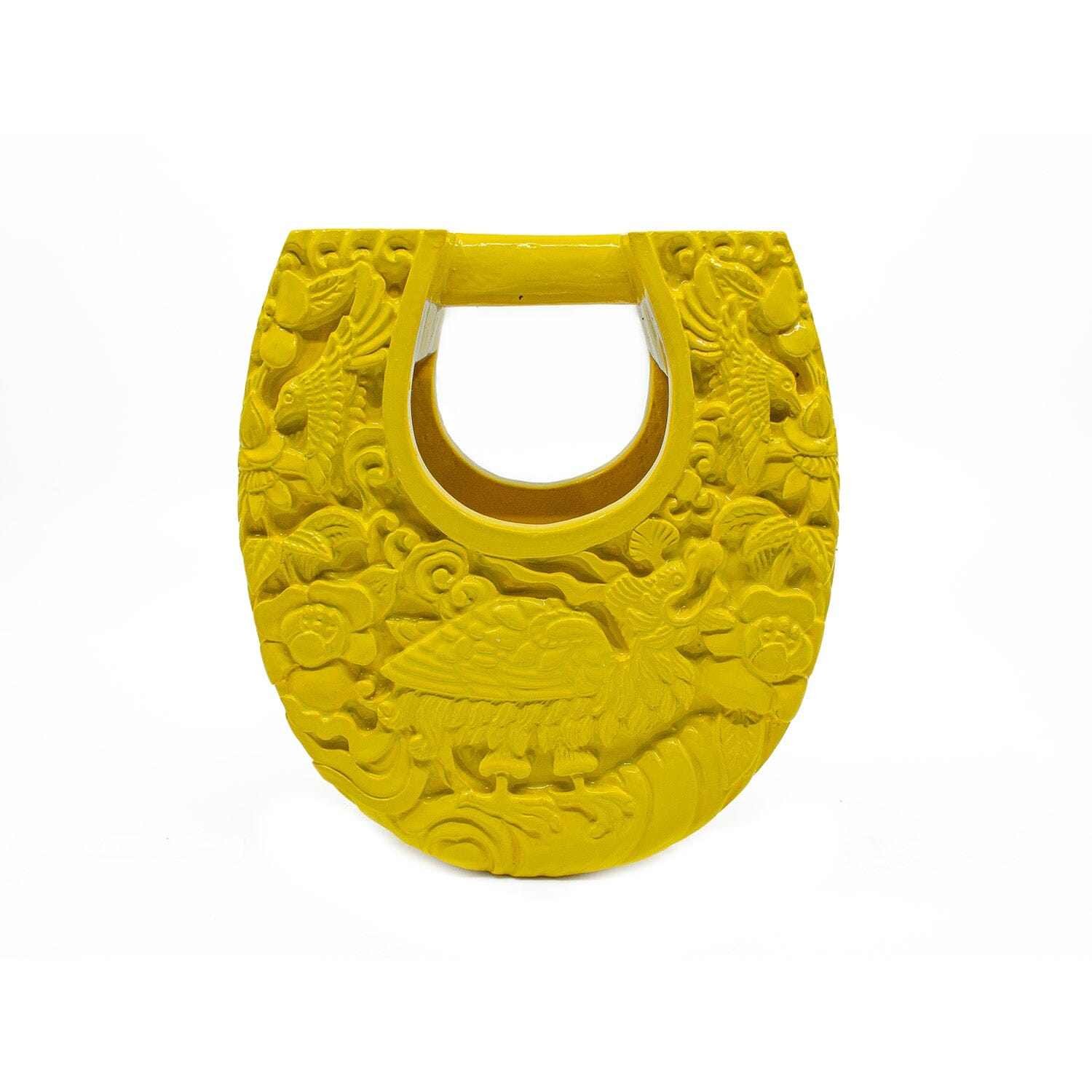 Mini Ushape Hand-Carved Lacquered Conference of the Birds in Yellow Blumera