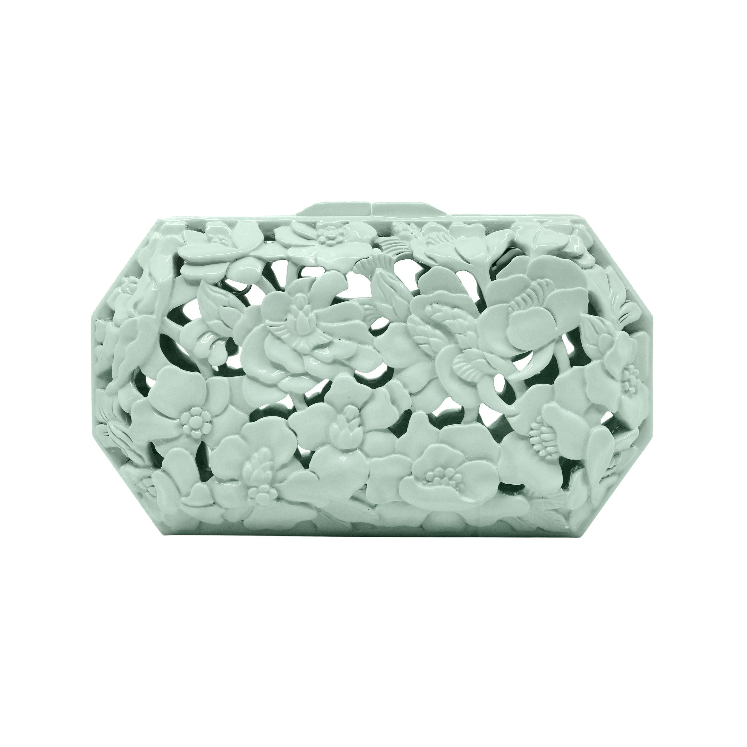 Mint Poppies Clutch | Hand-Carved Wood Bag by Blumera Blumera