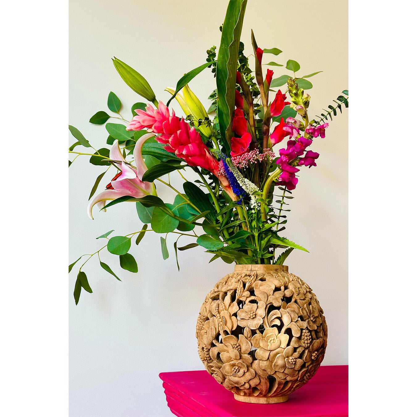 Poppies Carved Wood Vases and Glass Covers Wood Blumera