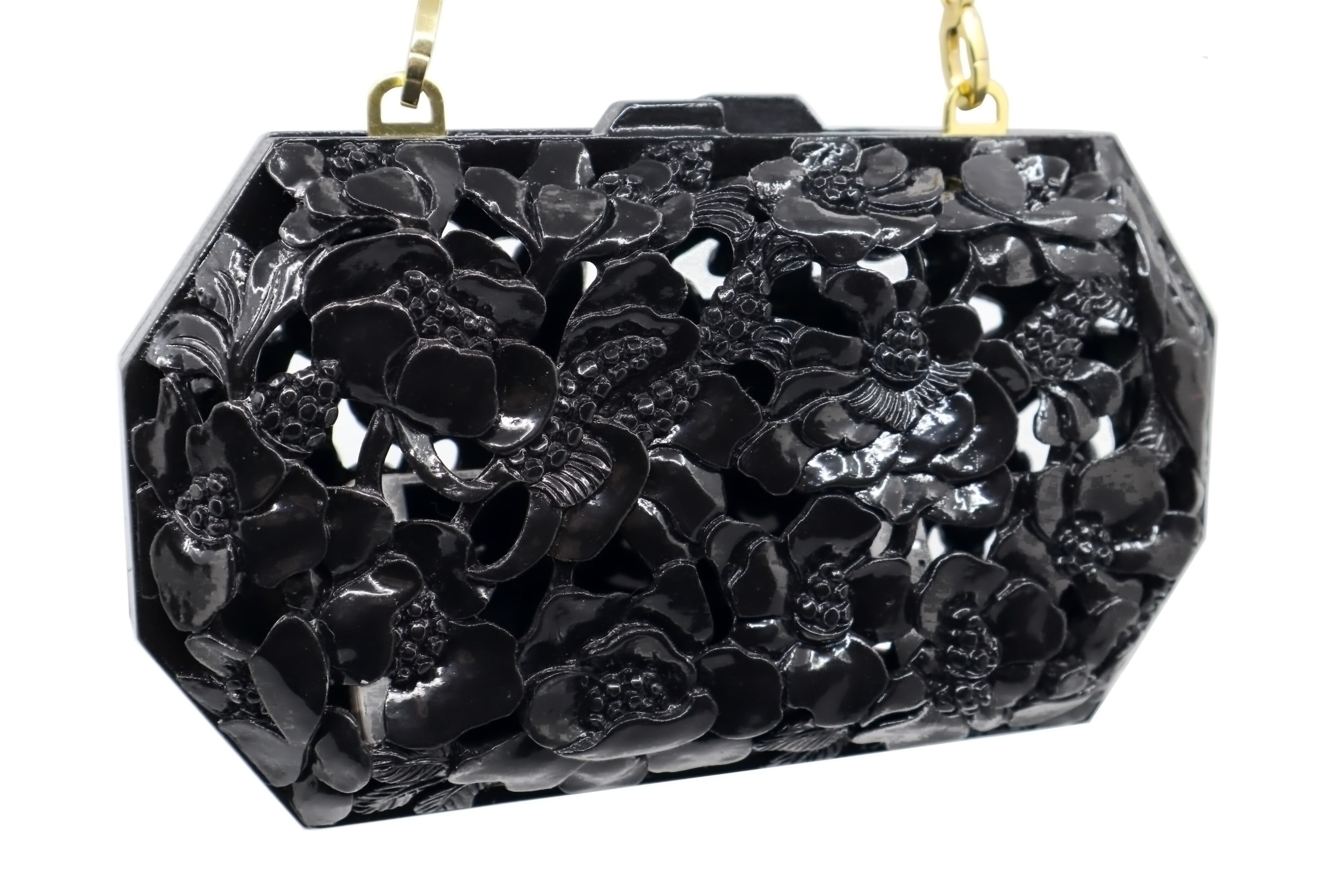 Poppies Clutch in Lacquered Black Blumera
