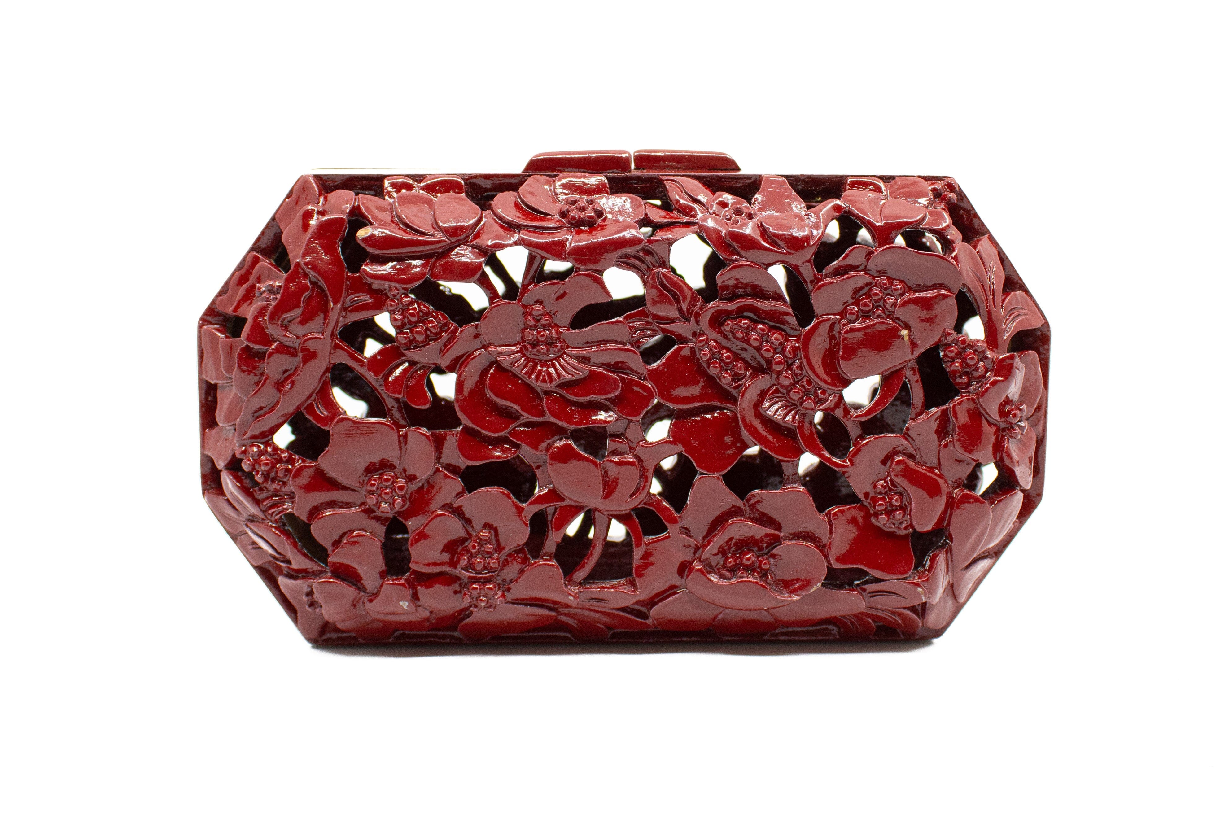 Poppies Clutch in Lacquered Burgundy Blumera