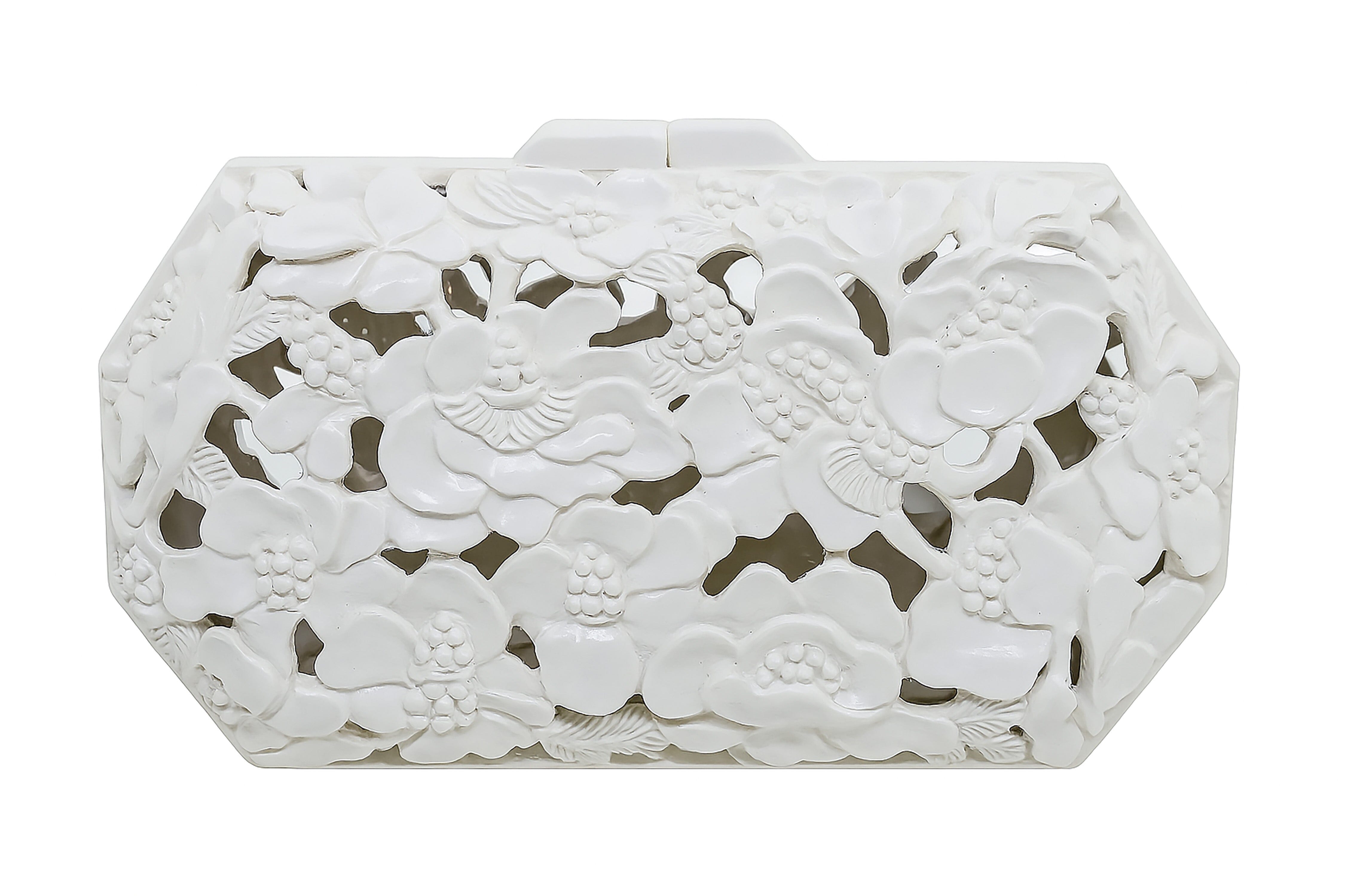 Poppies Clutch in Lacquered White Blumera