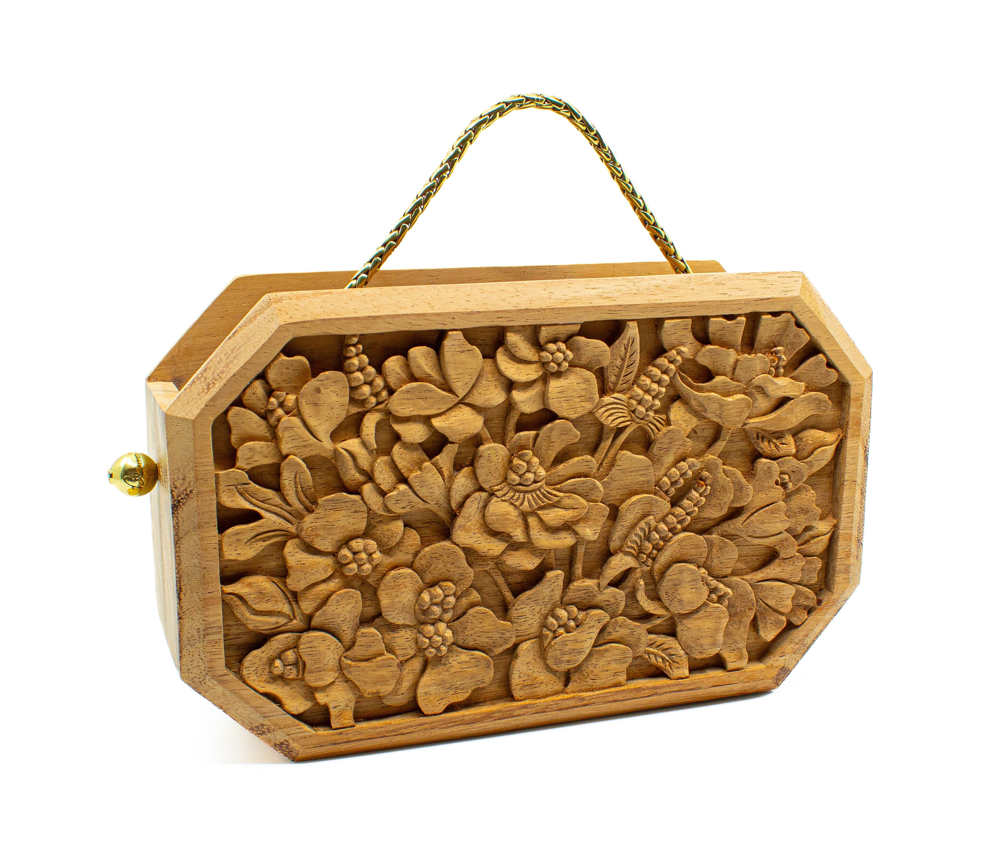 Poppies Hand-Carved Wood Octagon Clutch Blumera