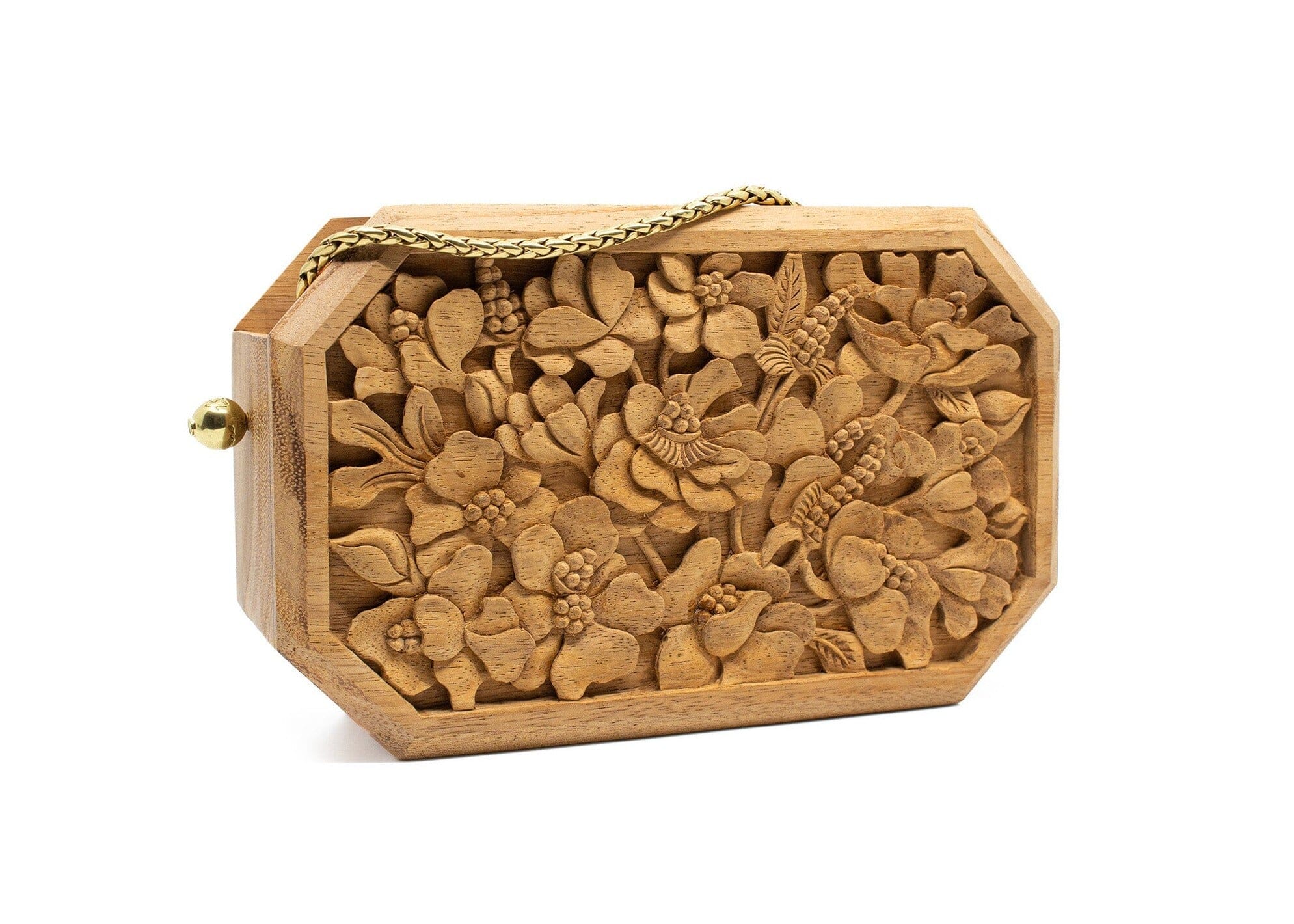 Poppies Hand-Carved Wood Octagon Clutch Blumera