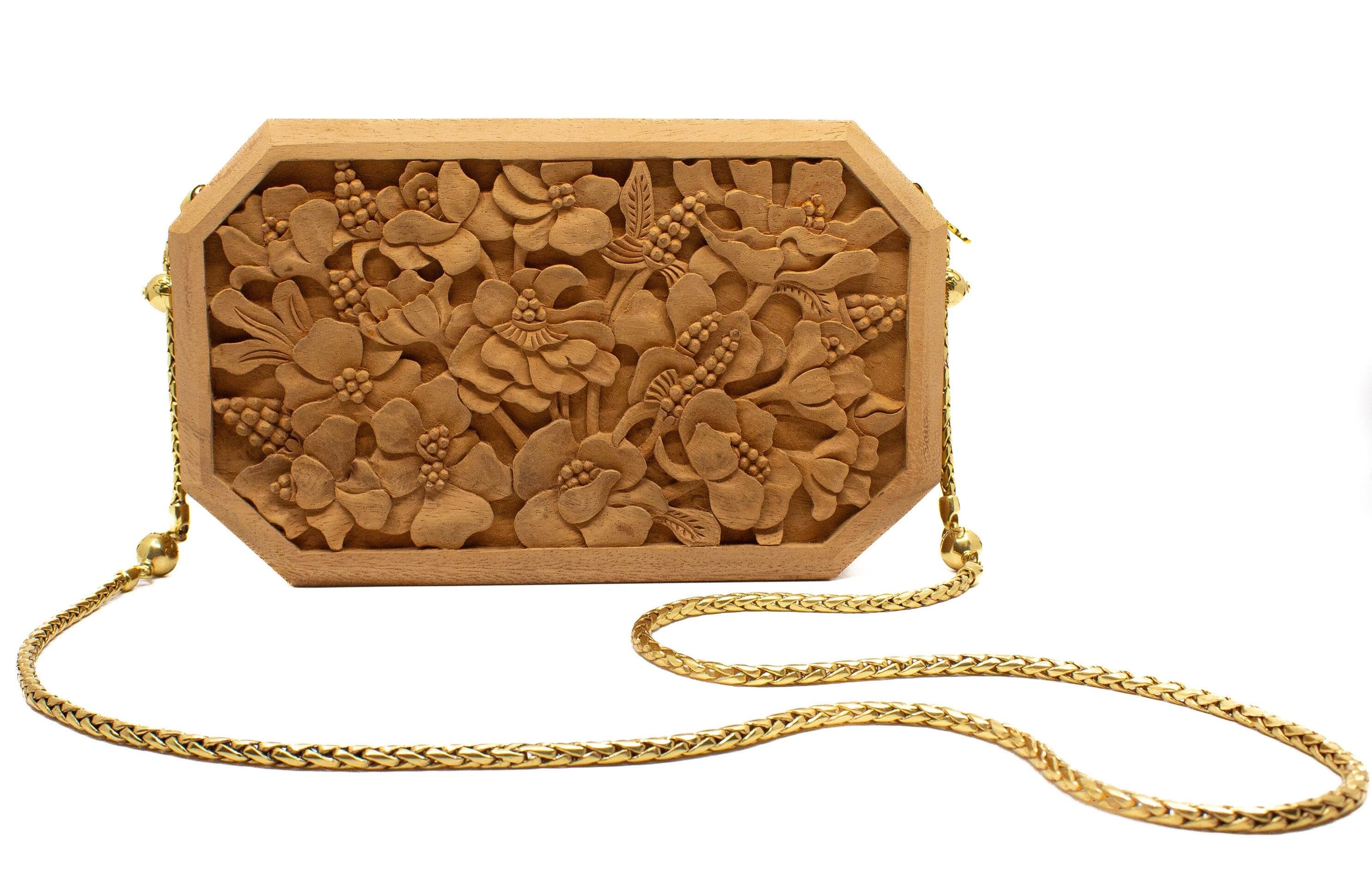 Poppies Hand-Carved Wood Octagon Clutch Blumera