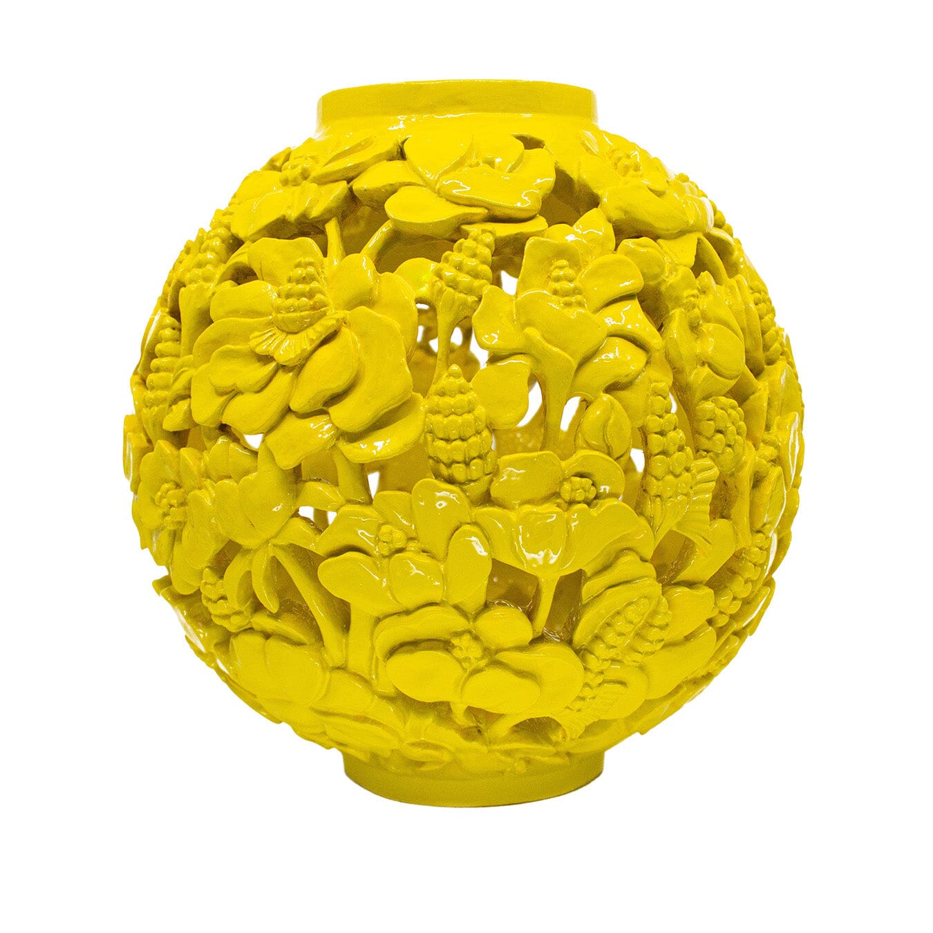 Poppies Hand-Carved Wood Vase in Lacquered Yellow Wood Blumera