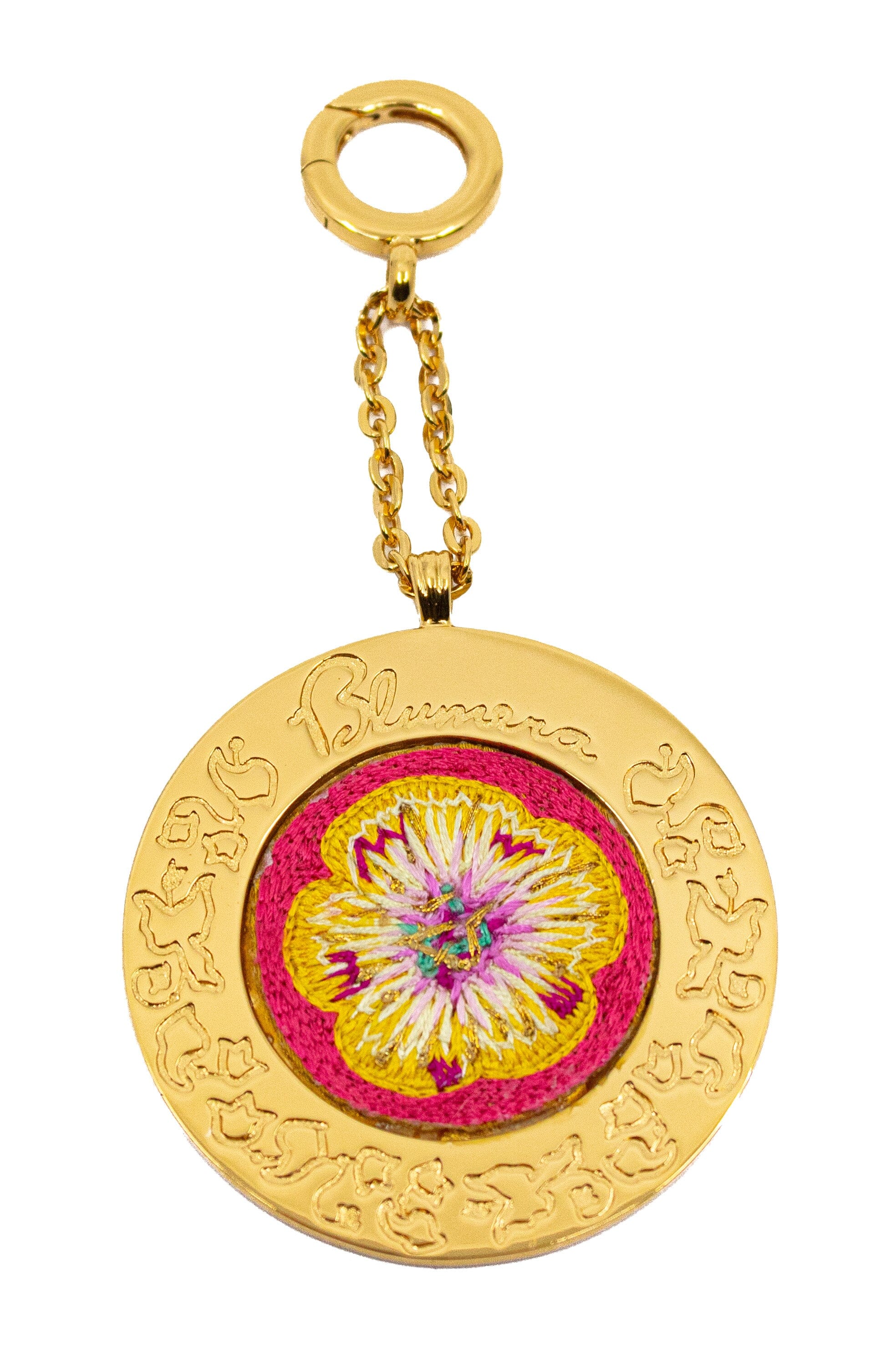 Poppies! Large Hand-Embroidered Medallion - Yellow Blumera Magenta