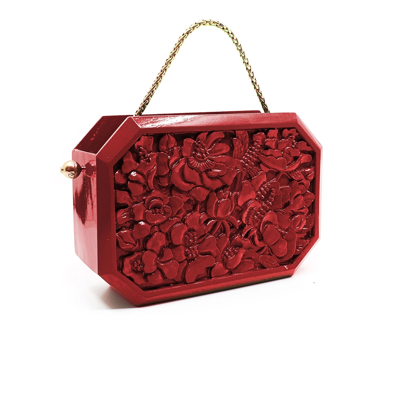 Poppies Octagon Clutch in Lacquered Burgundy Clutch Blumera