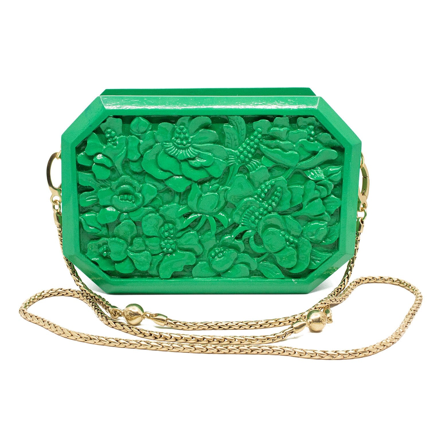 Poppies Octagon Clutch in Lacquered Green Bags Blumera 