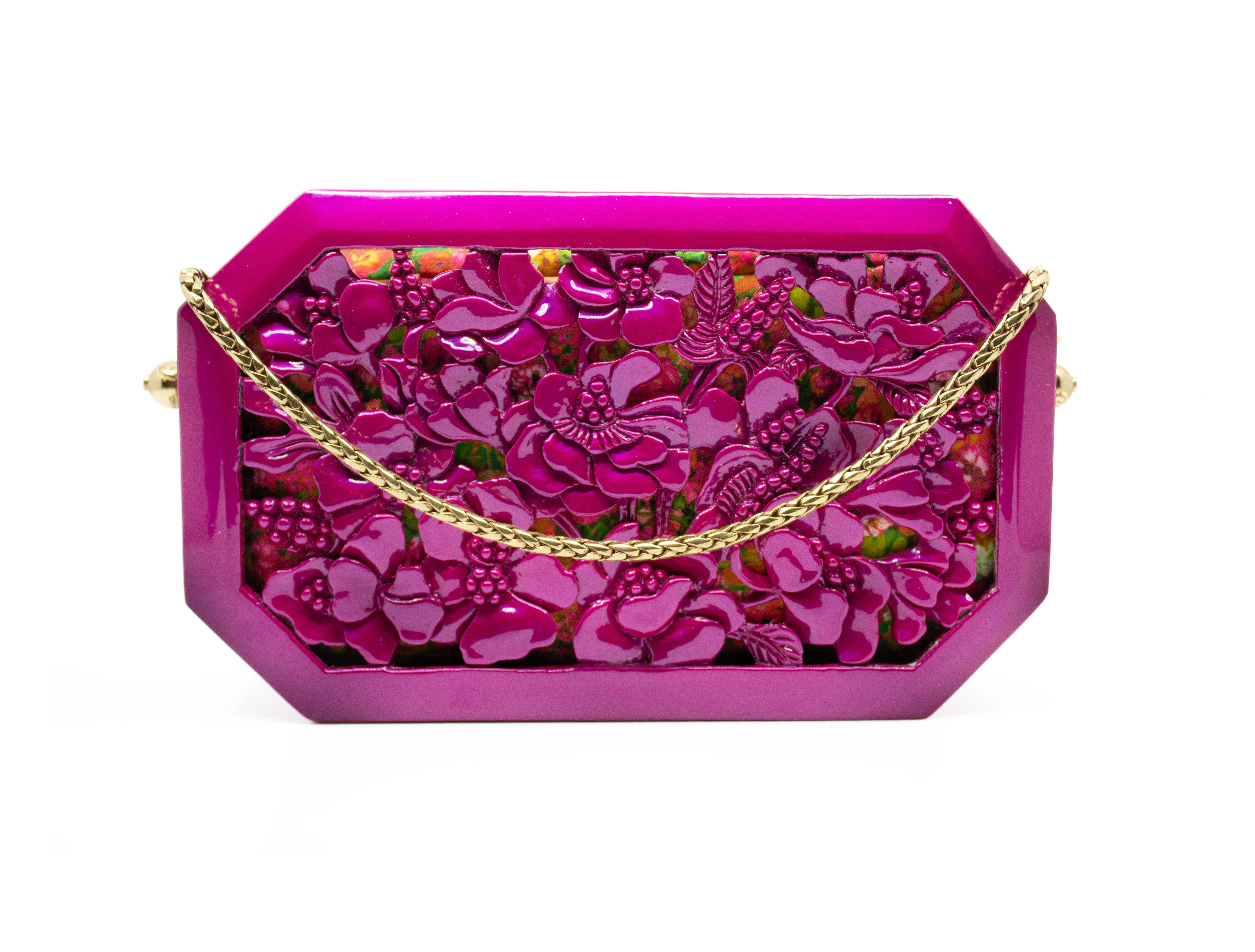 Poppies Octagon Clutch in Lacquered Magenta Blumera