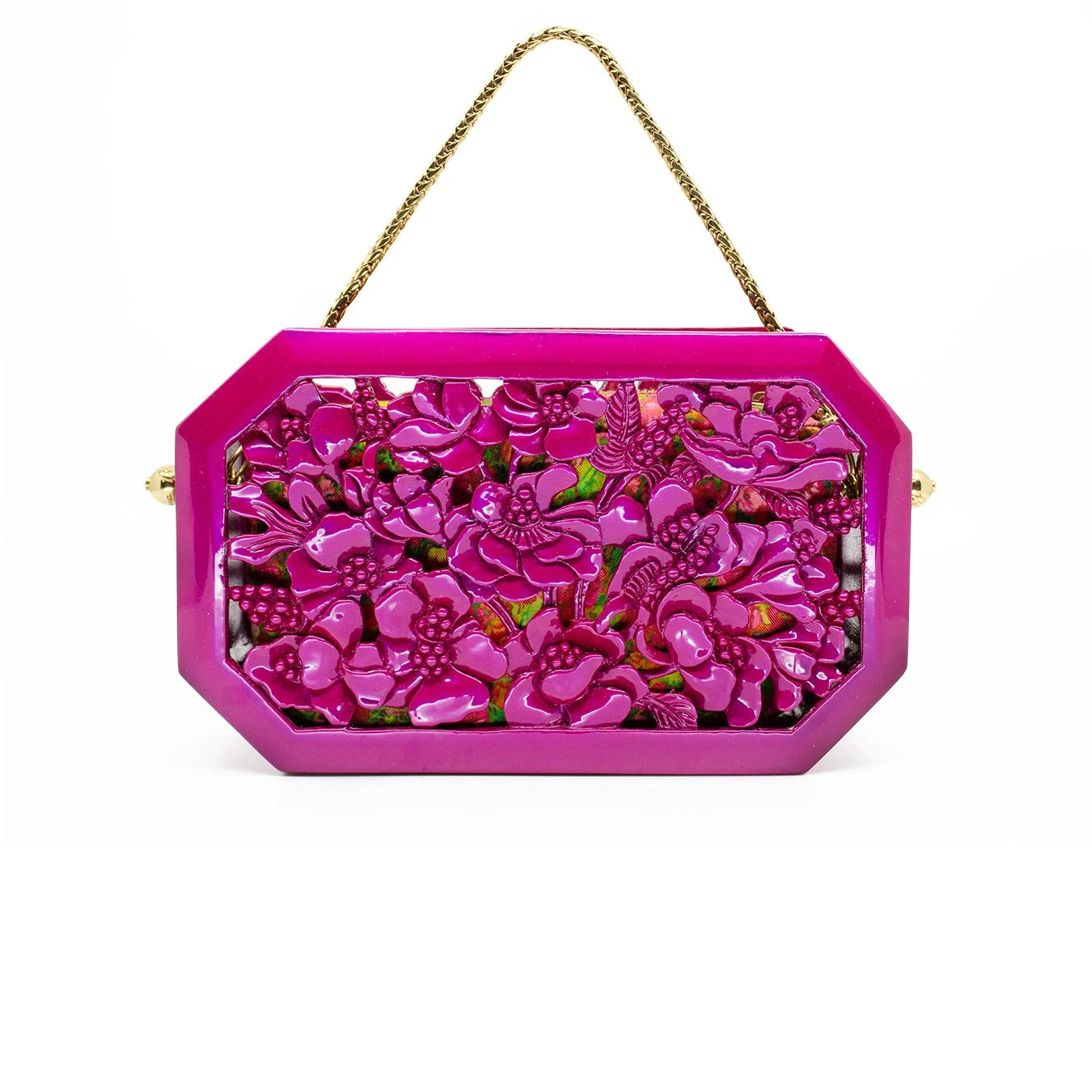 Poppies Octagon Clutch in Lacquered Magenta Blumera