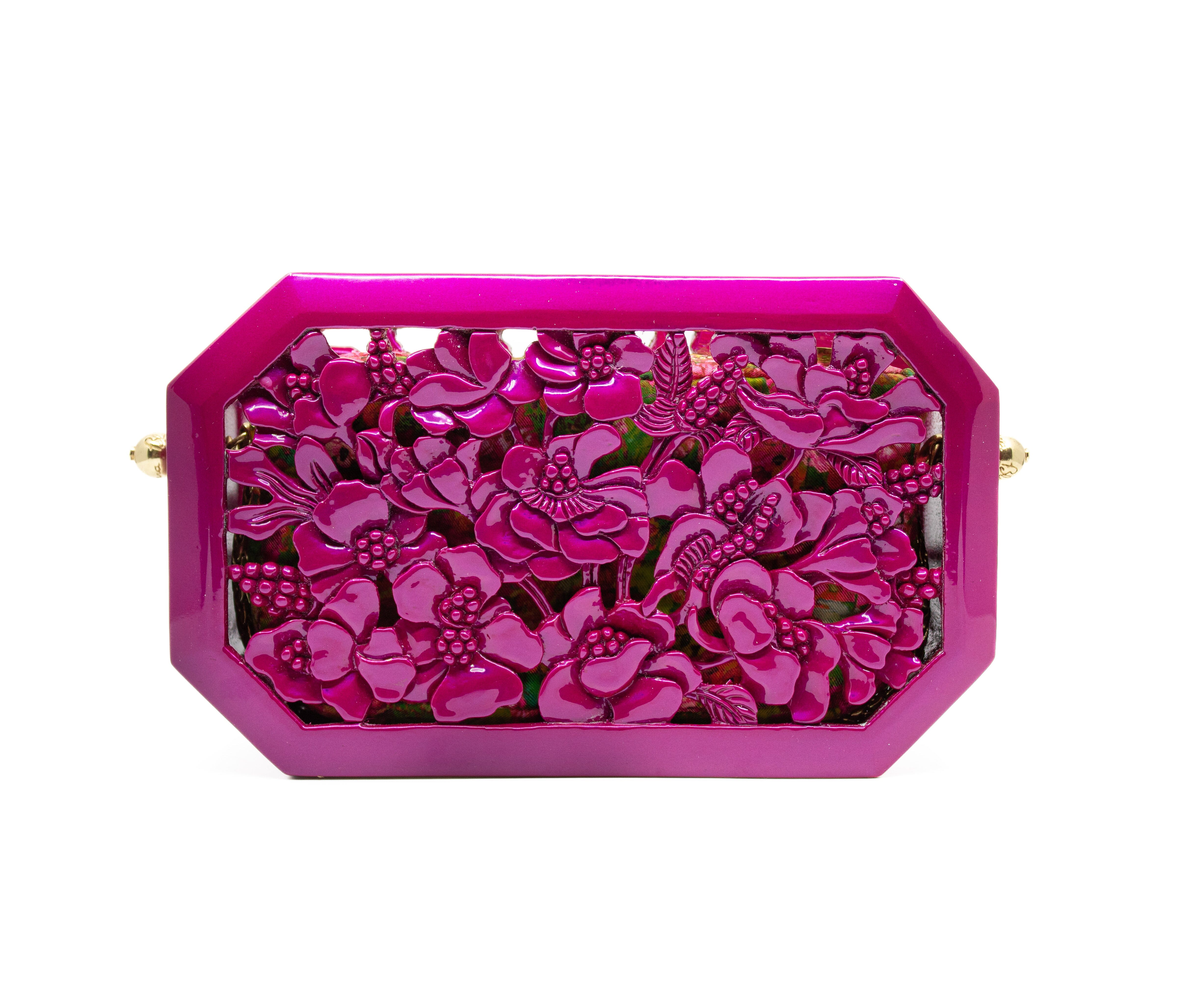 Poppies Octagon Clutch in Lacquered Magenta Blumera