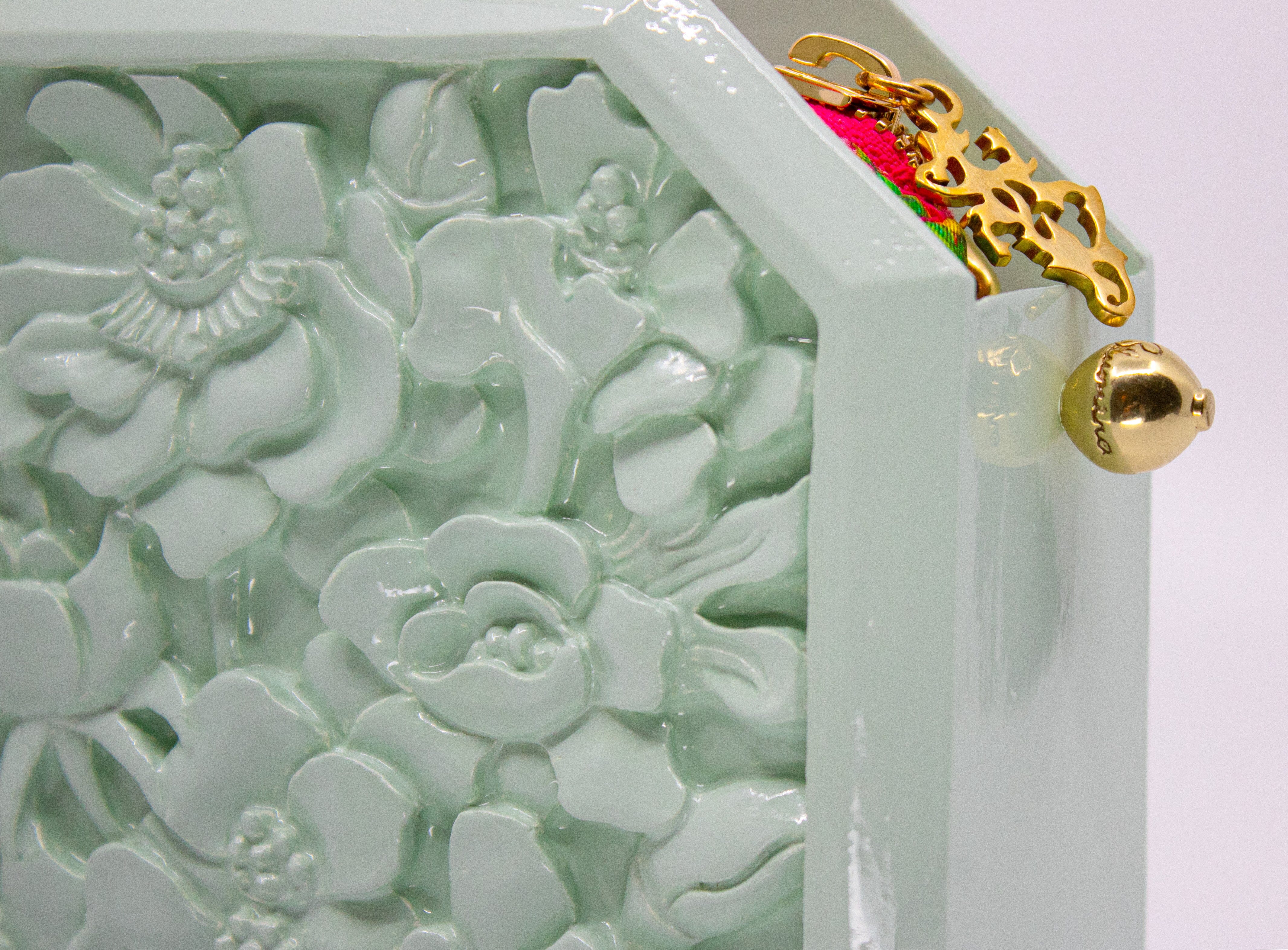 Poppies Octagon Clutch in Lacquered Mint Blumera