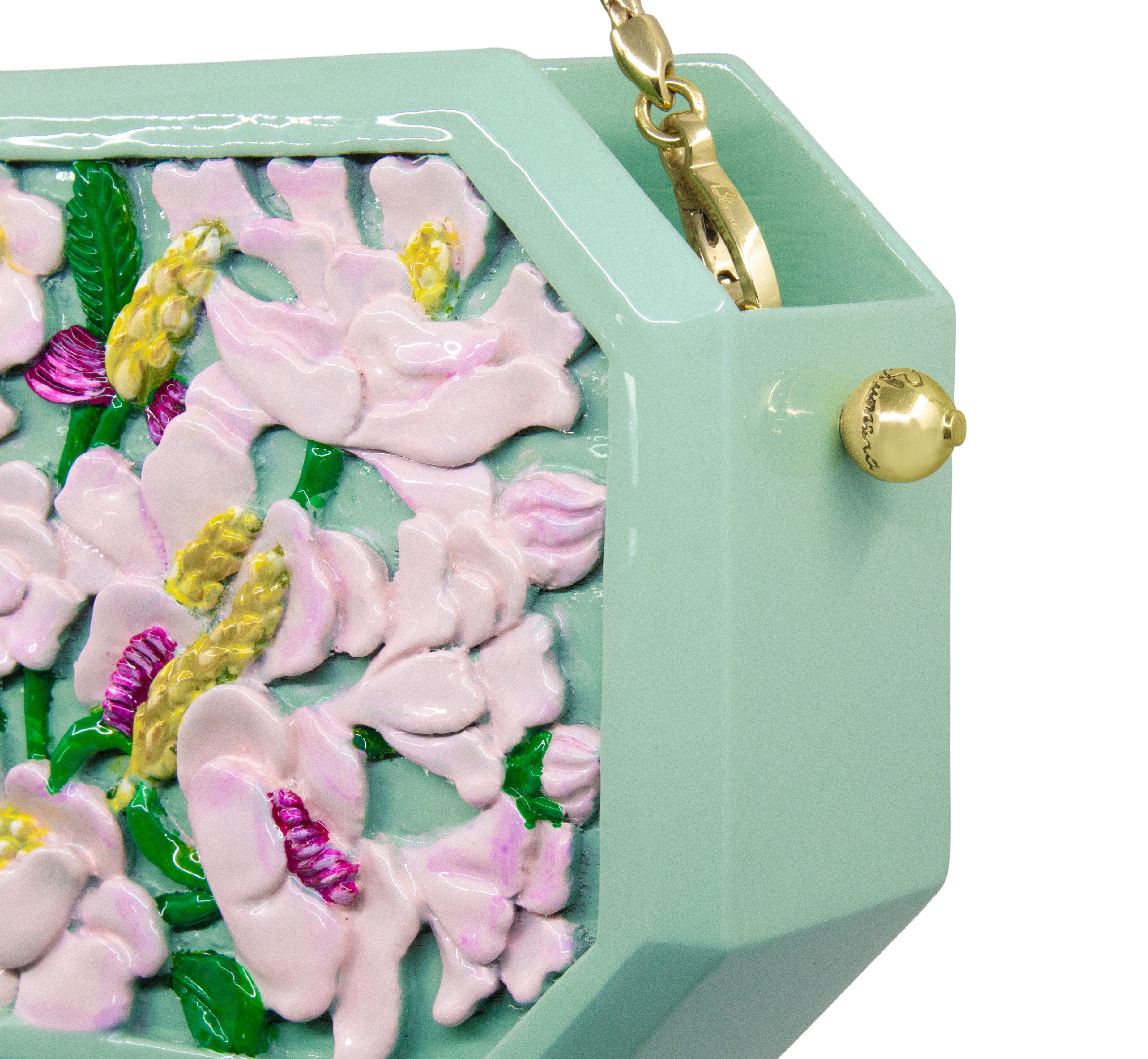 Poppies Octagon Clutch in Lacquered Multi Color Blumera