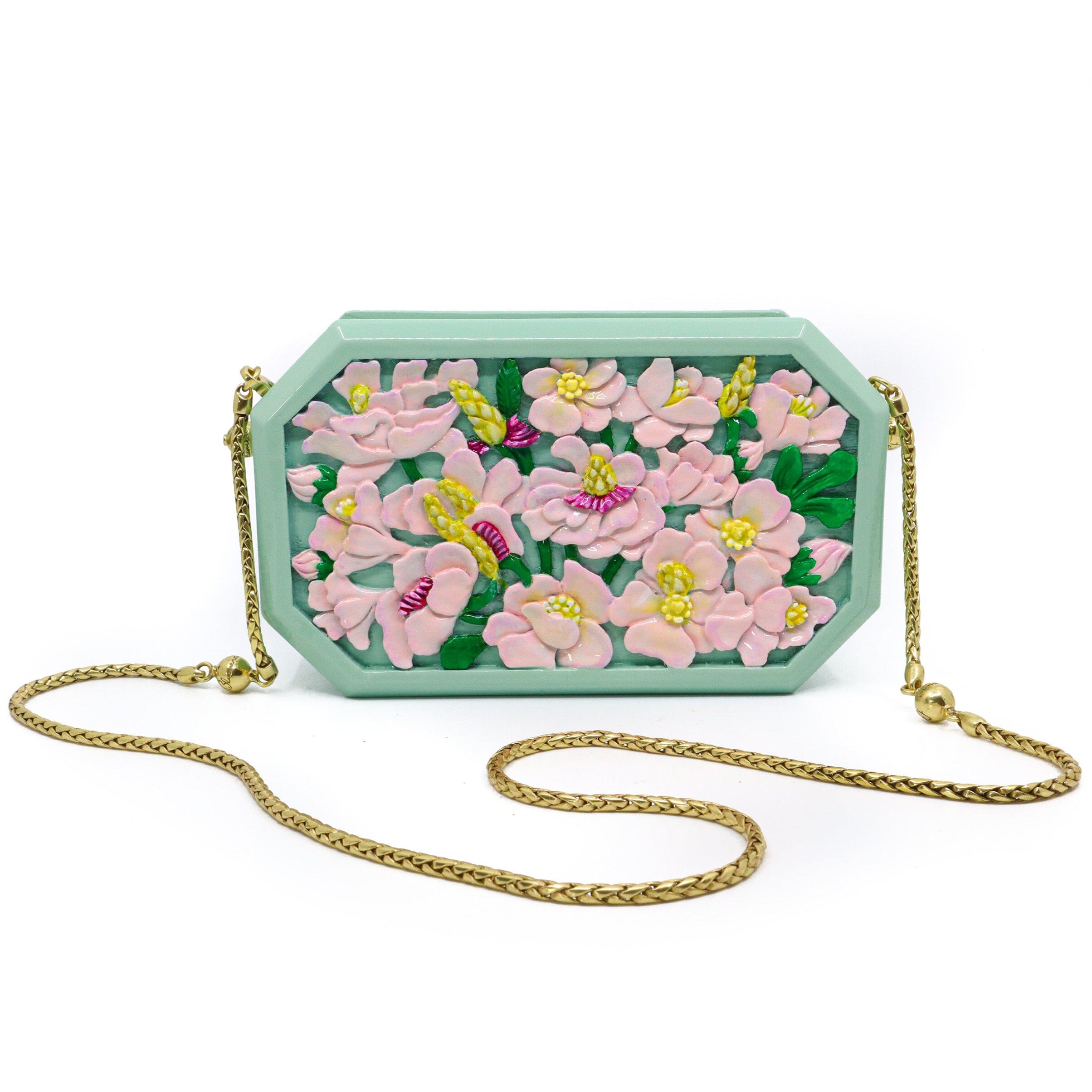 Poppies Octagon Clutch in Lacquered Multi Color Blumera
