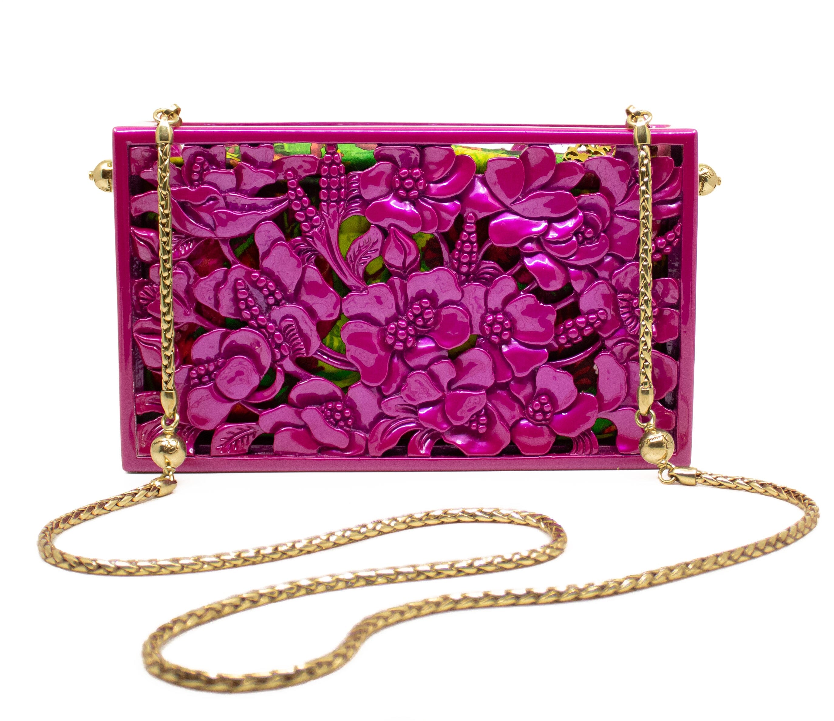 Poppies Rectangle Clutch in Lacquered Magenta Blumera