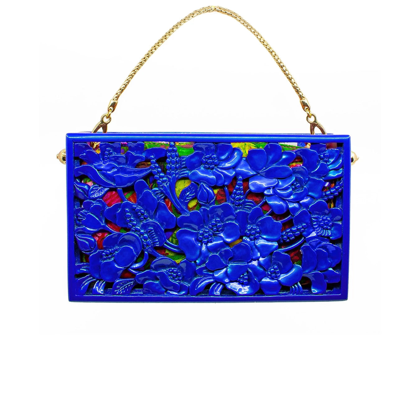 Poppies Rectangle Clutch in Lacquered Royal Blue Blumera