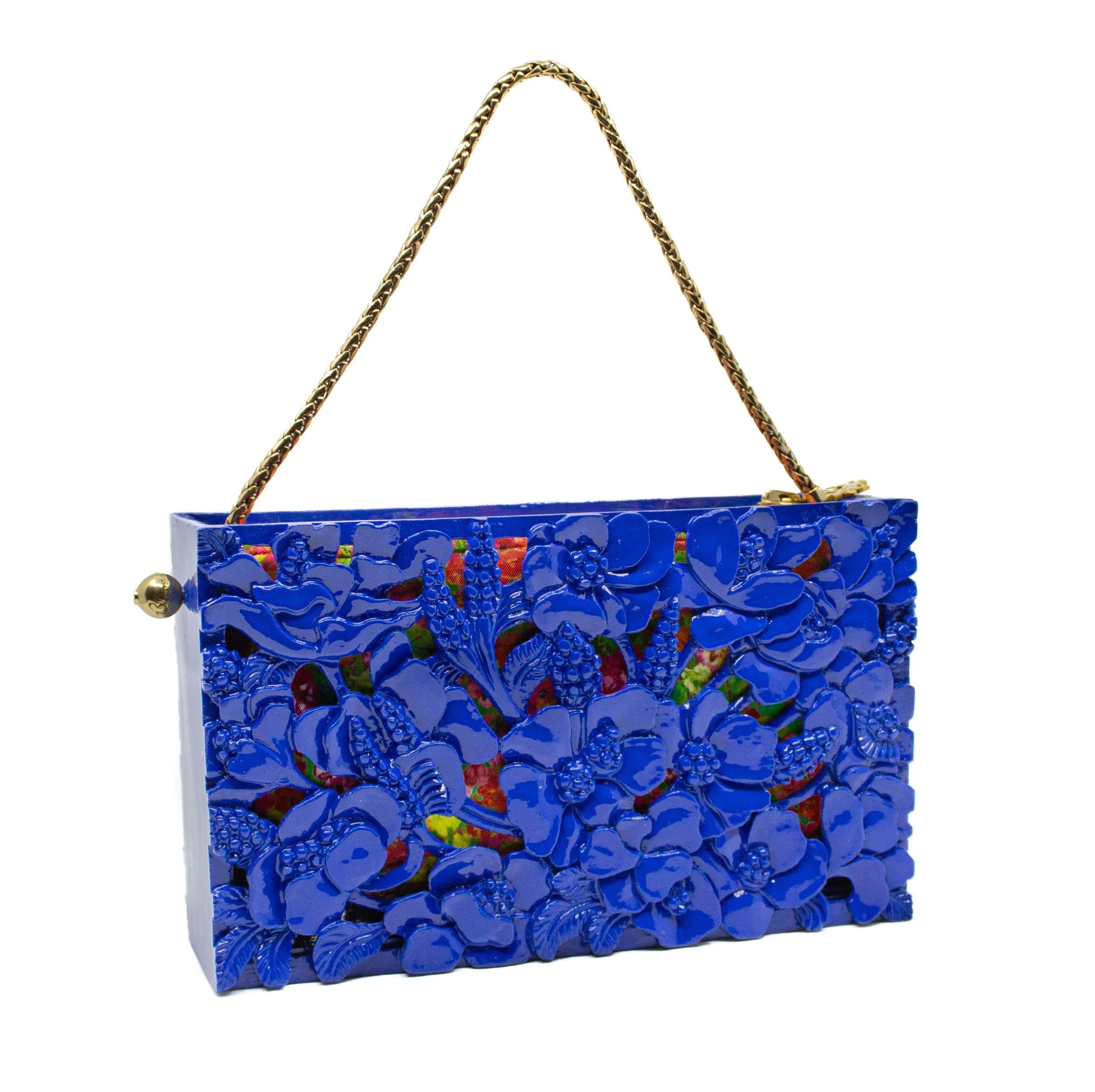 Poppies Rectangle Clutch in Lacquered Royal Blue Blumera