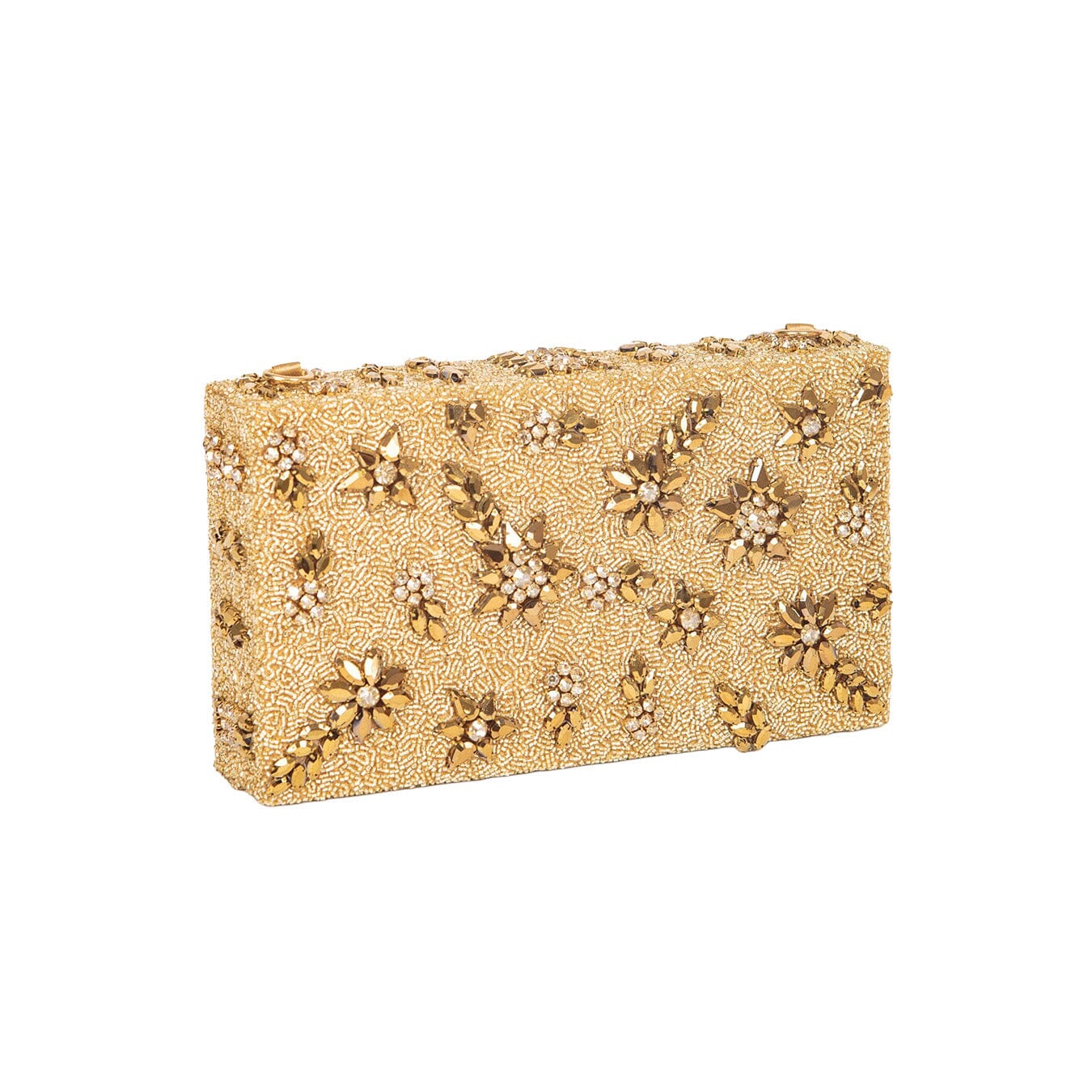 Shooting Star Crystal Encrusted Clutch - Matte Gold