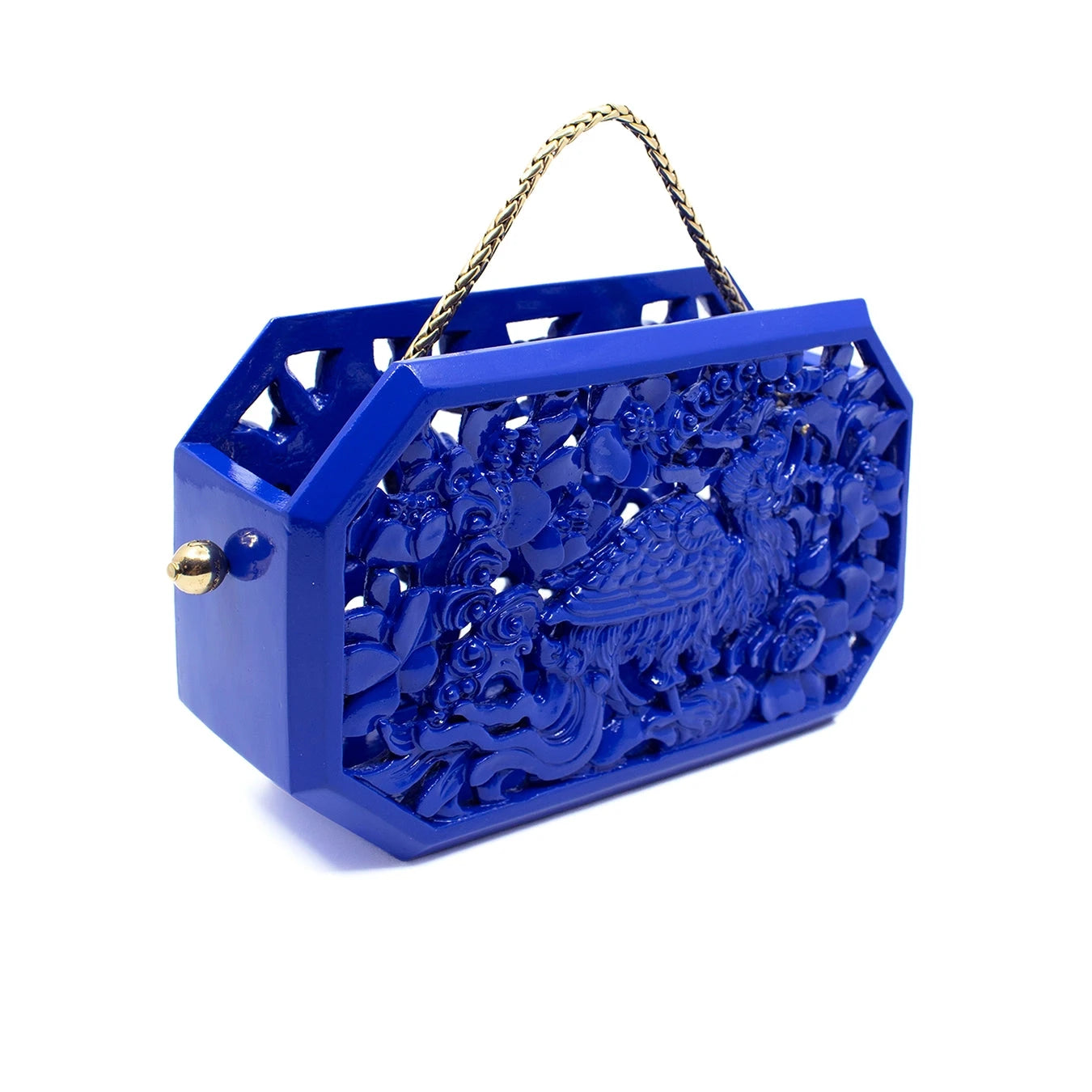 Simurgh's Garden Octagon Clutch in Lacquered Blue Blumera