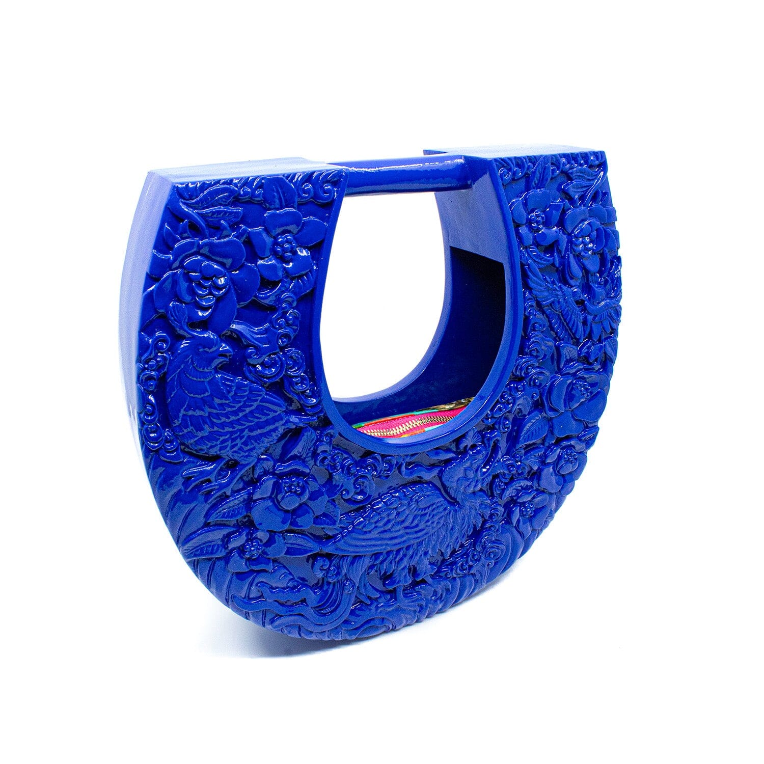 Simurgh's Kingdom Large Ushape Bag Open Top in Lacquered Royal Blue Bag Blumera