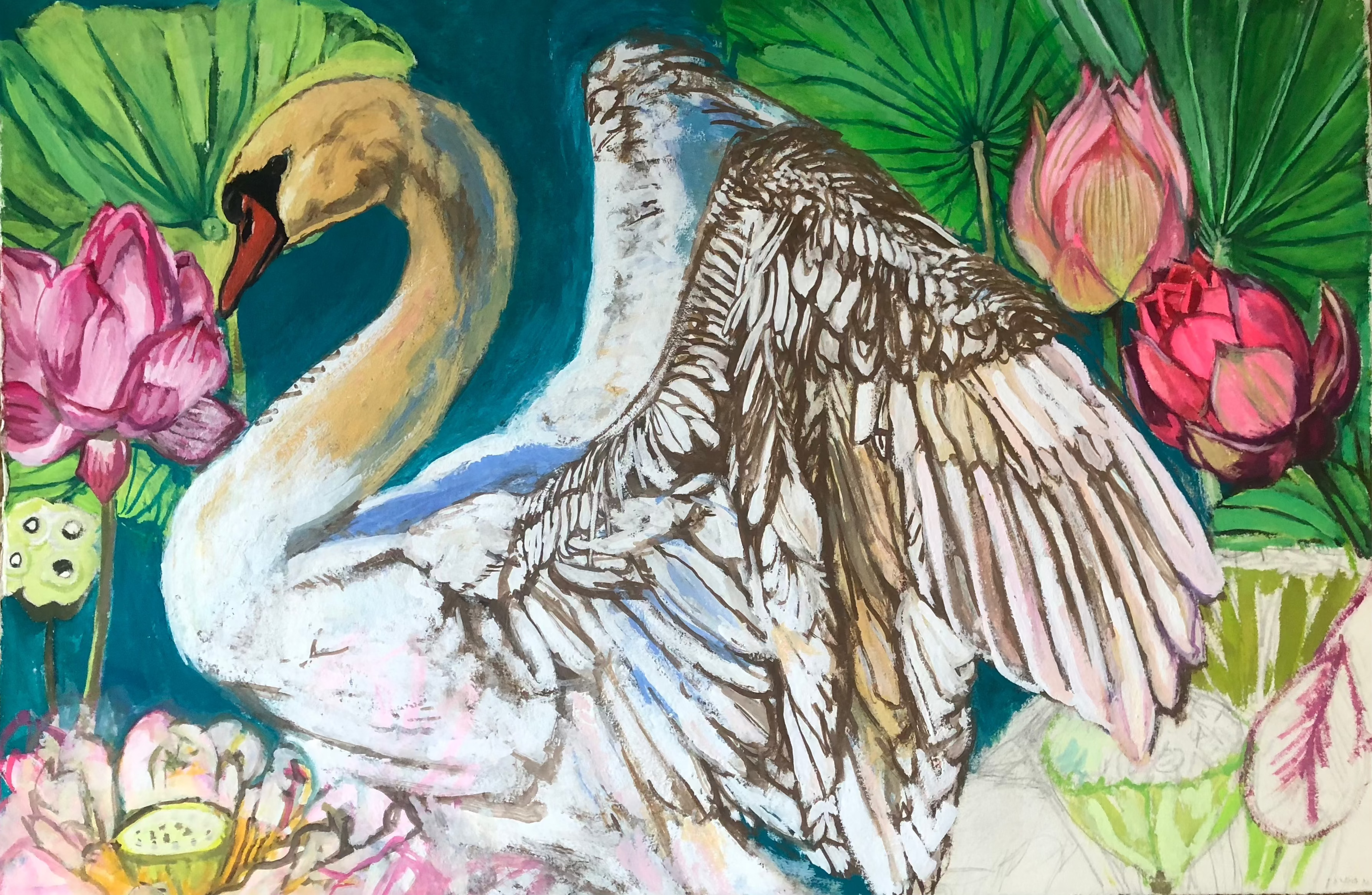Swan and Lotus Painting Blumera