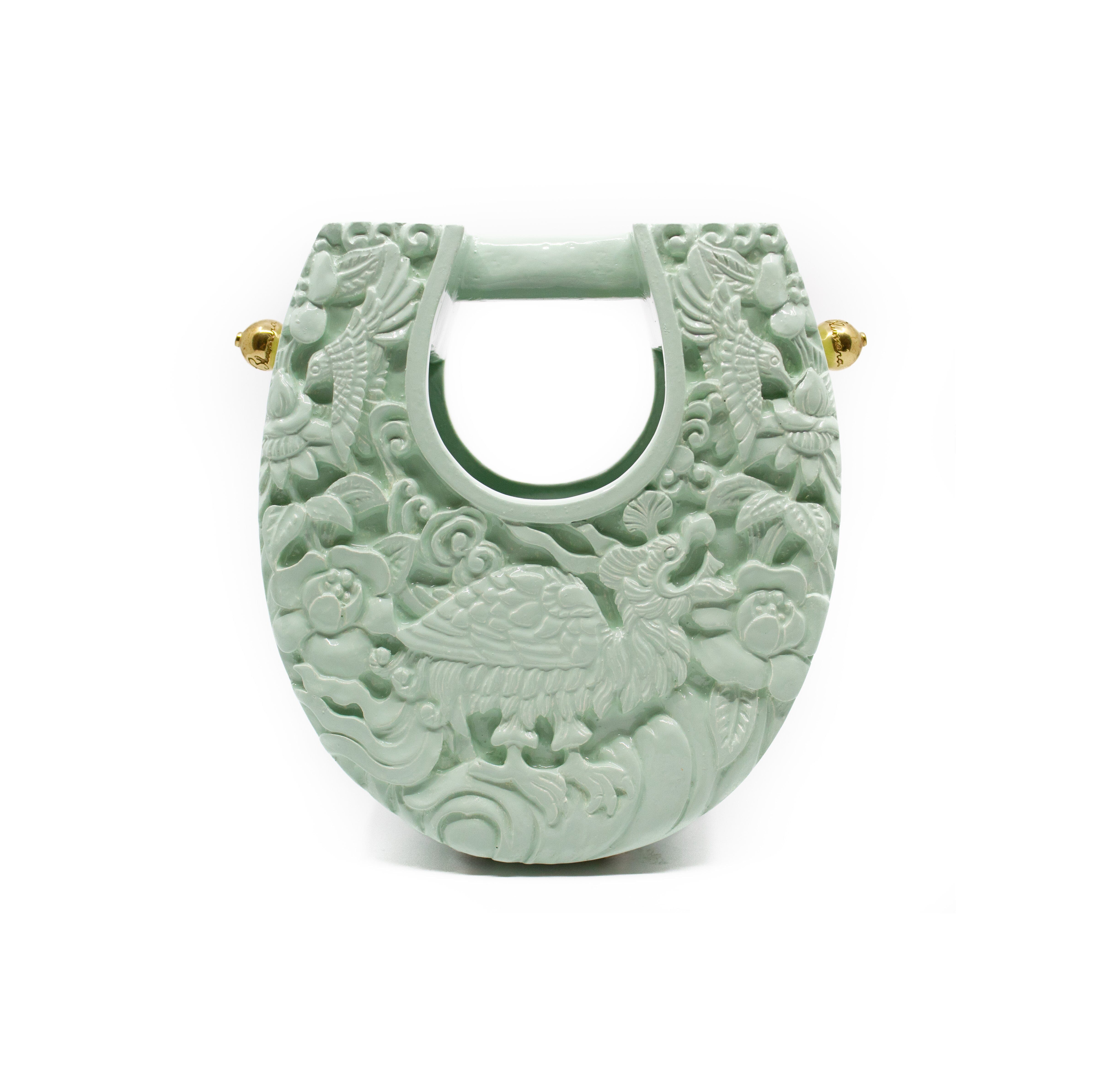 Ushape Hand-Carved Lacquered Conference of the Birds in Mint Blumera