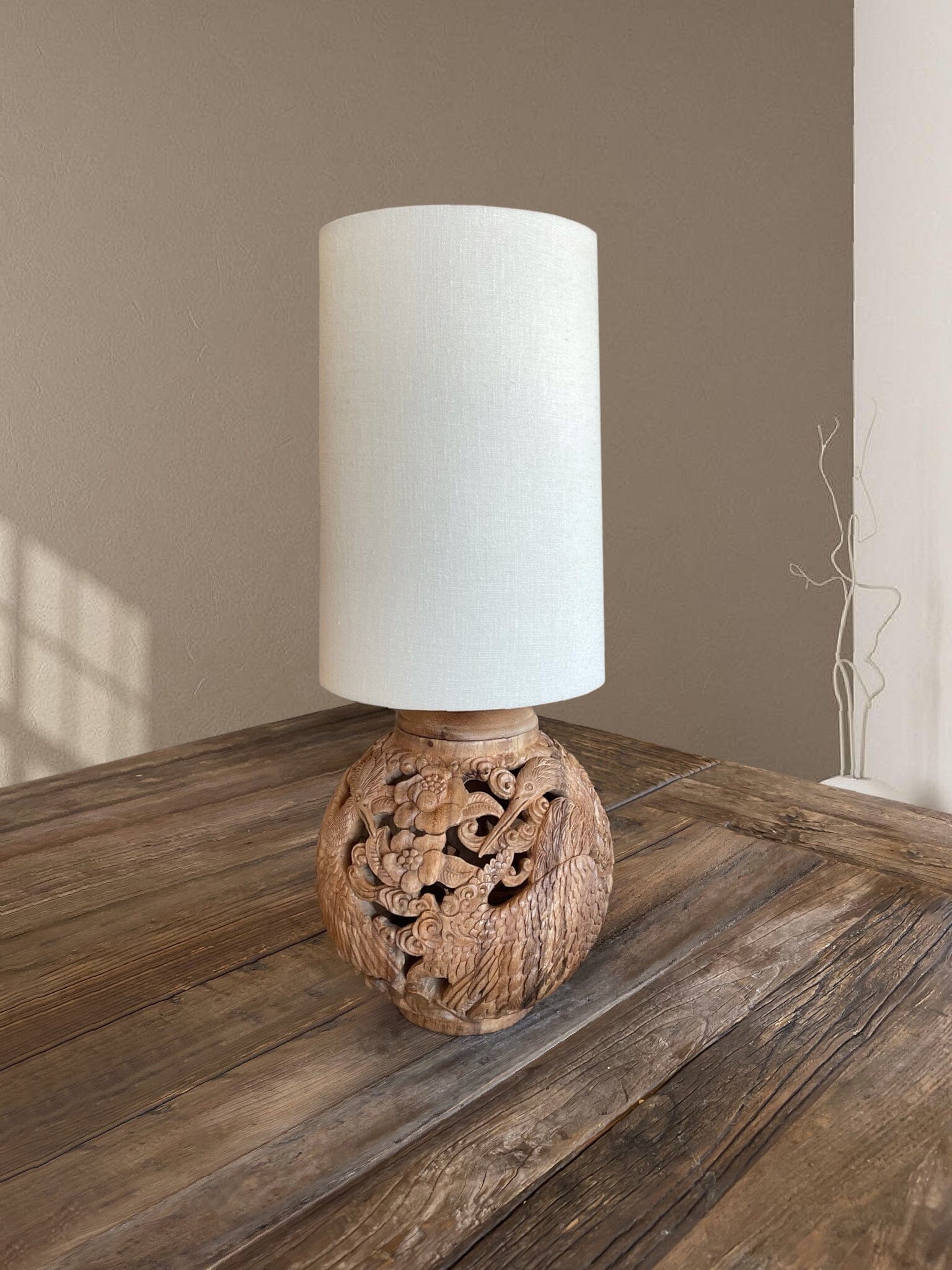 Conference of the Birds Wood Carved Lamp Lamp Blumera