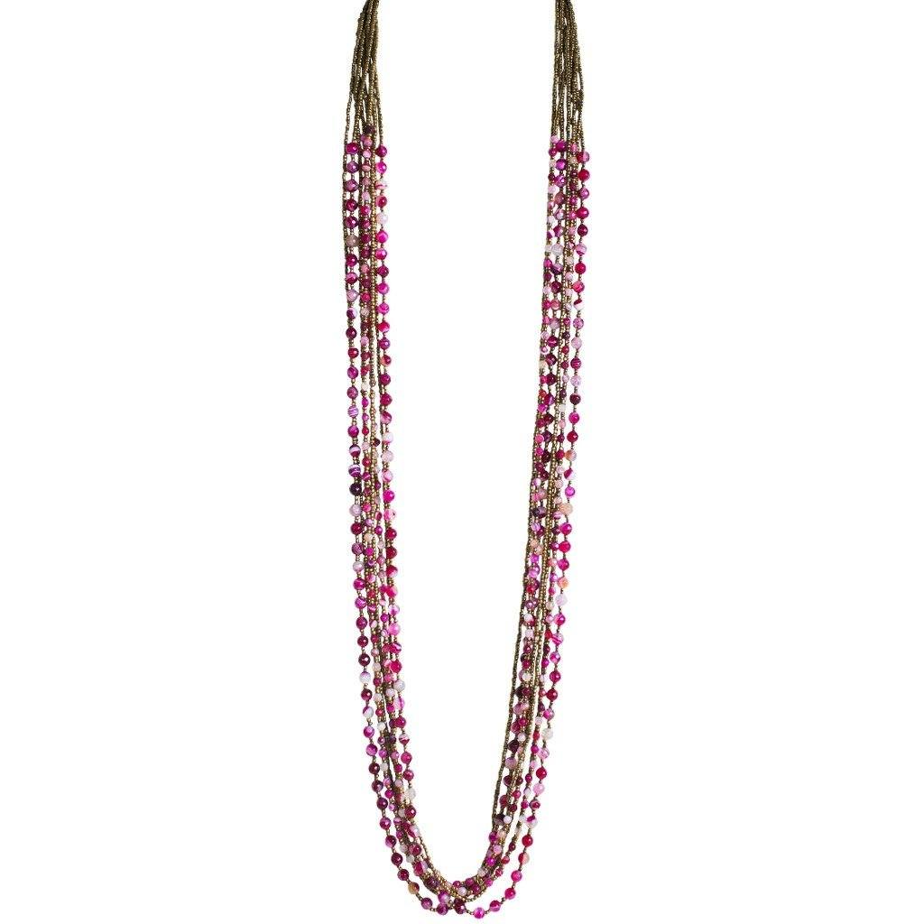Fire Agate Stone Beaded Necklace - Blumera